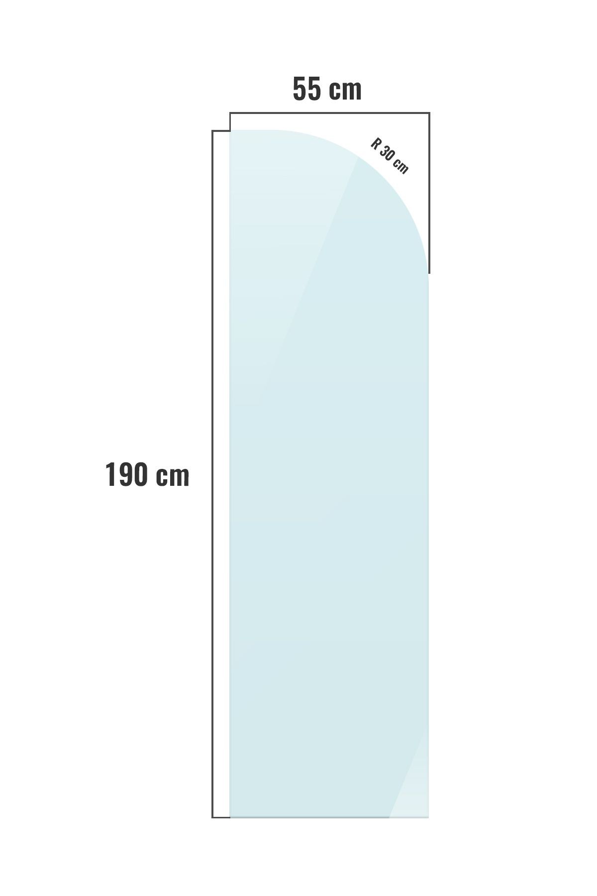 Cam Duşakabin Seperatör - Sabit Panel | Satina Cam - Şekilli | Siyah Profil | 55cm x 190cm