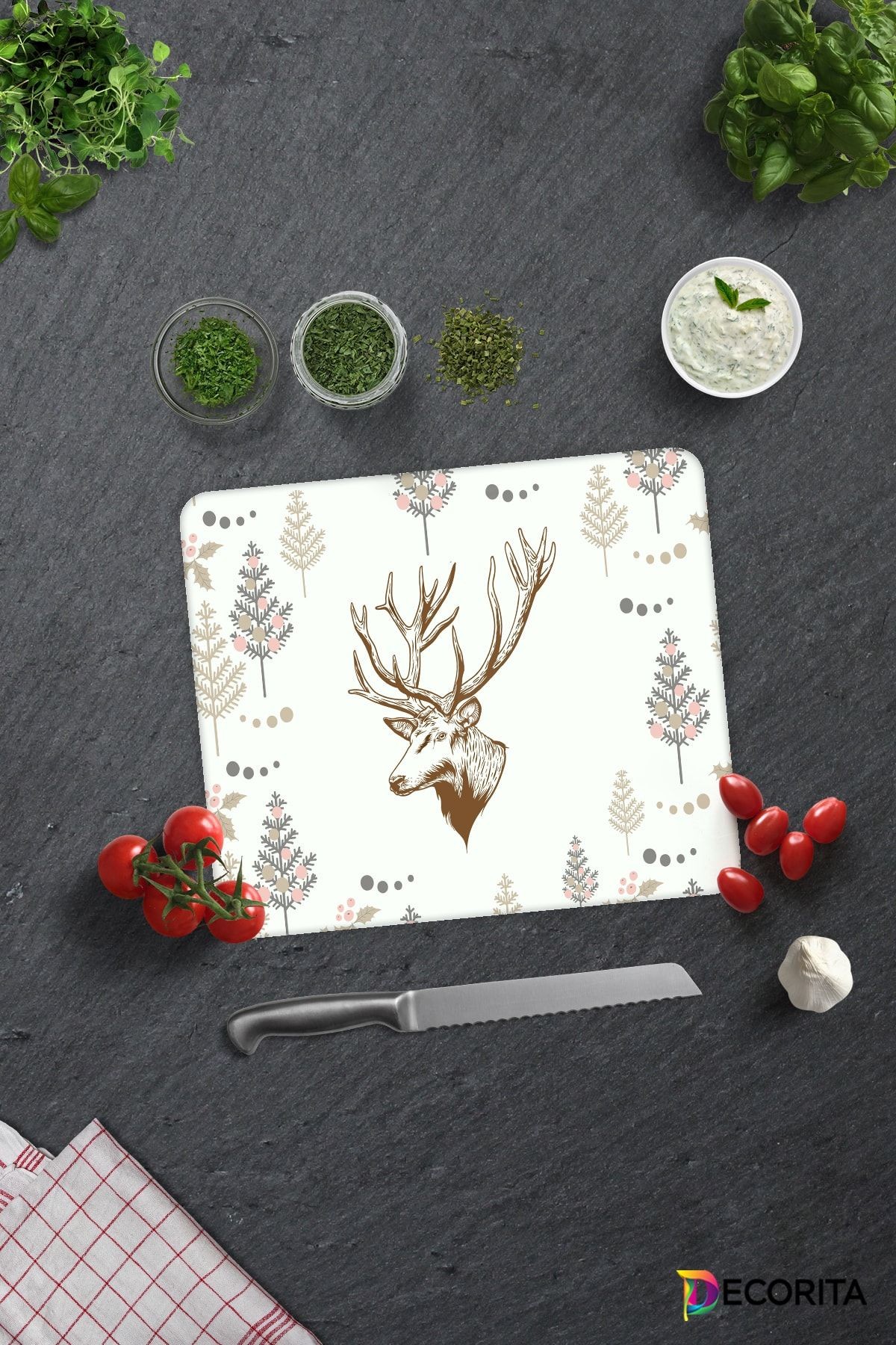 Cervus Deer | Cam Kesme Tahtası - Cam Kesme Tablası | 29cm x 34cm