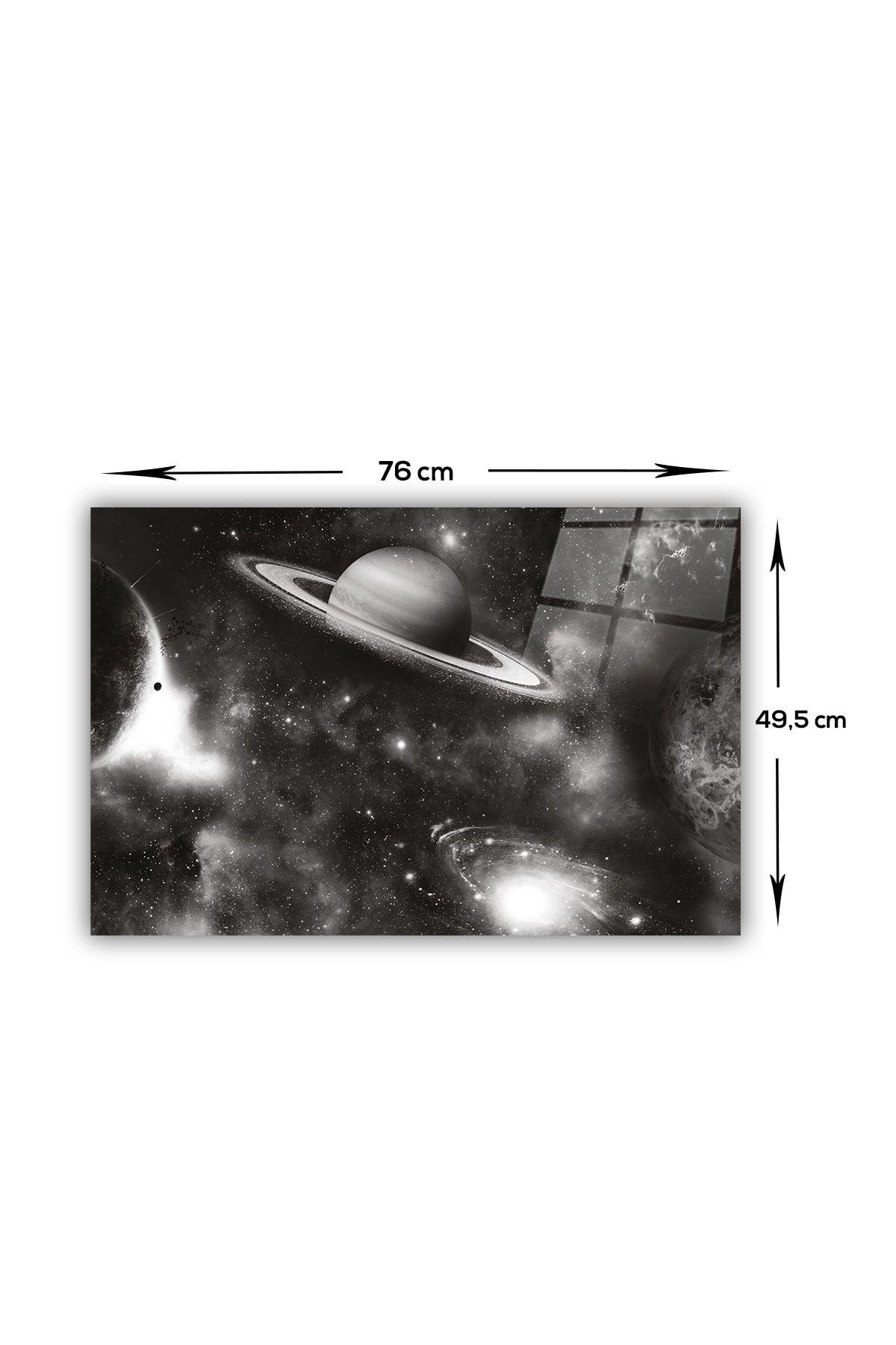 Cam Ocak Arkası Koruyucu | Galaksi Desen - Siyah Beyaz Fon | 49,5cm X 76cm