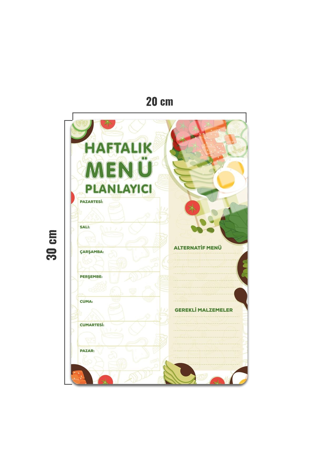Cam Magnet | Buzdolabı Manyetik Planlayıcı | Haftalık Menü Planlayıcı - Dikey | 20cm x 30cm
