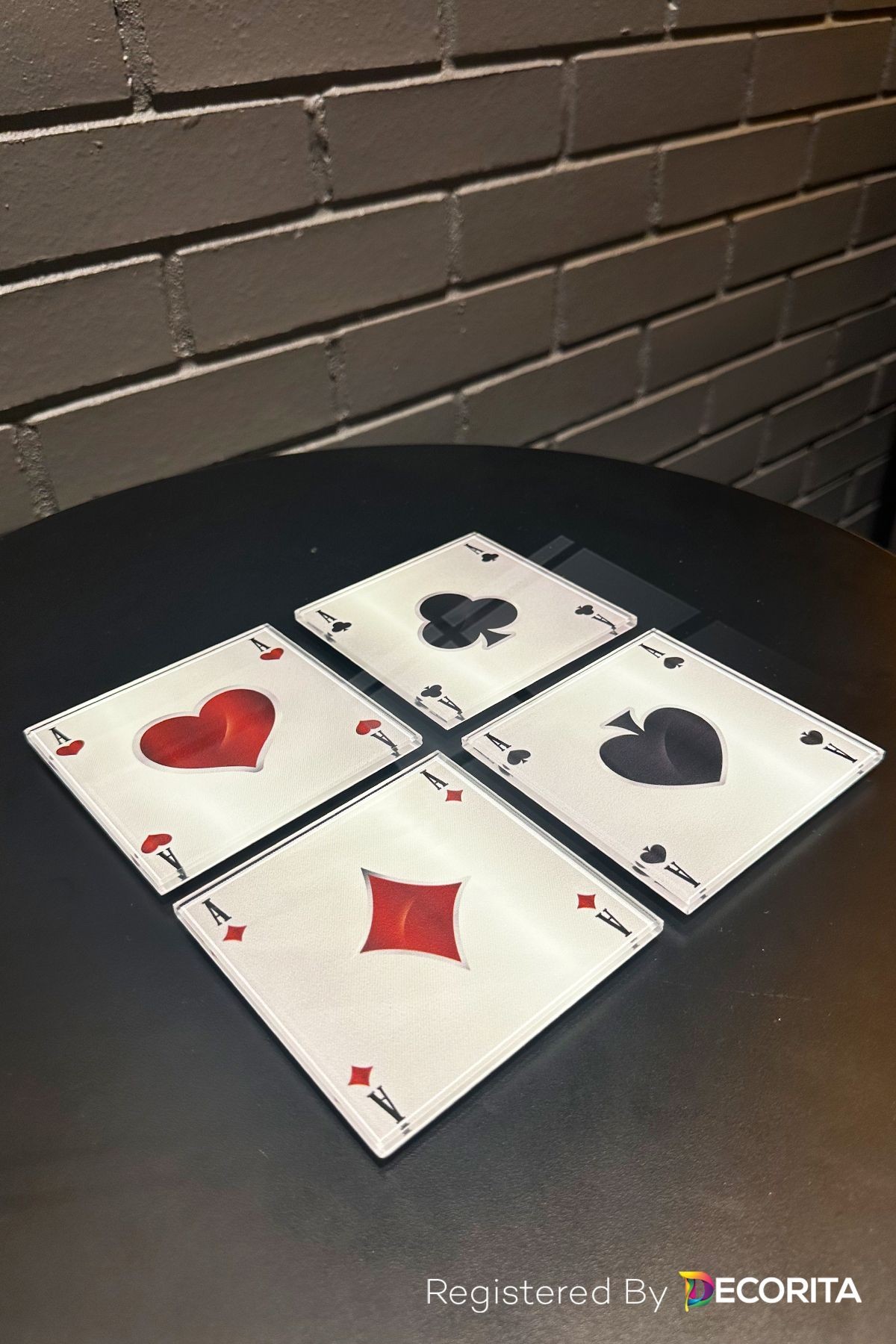 Cam Bardak Altlığı | İskambil Bardak Altlığı | 4'lü Takım | 10cm x 10cm