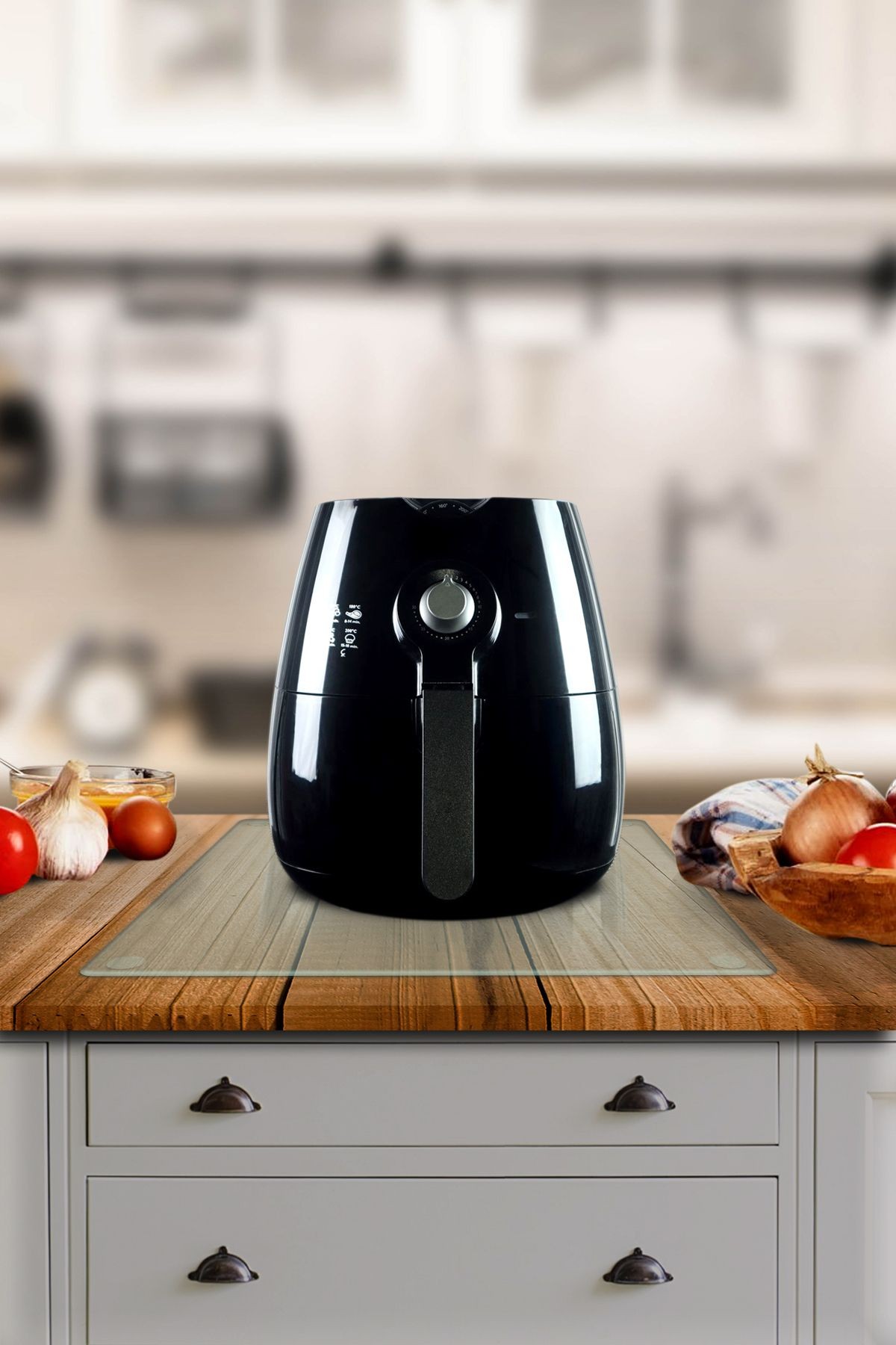 Cam Airfryer Altlığı | Airfryer Altı Isıya Dayanıklı Cam Stand | Saydam | 40cm x 60cm