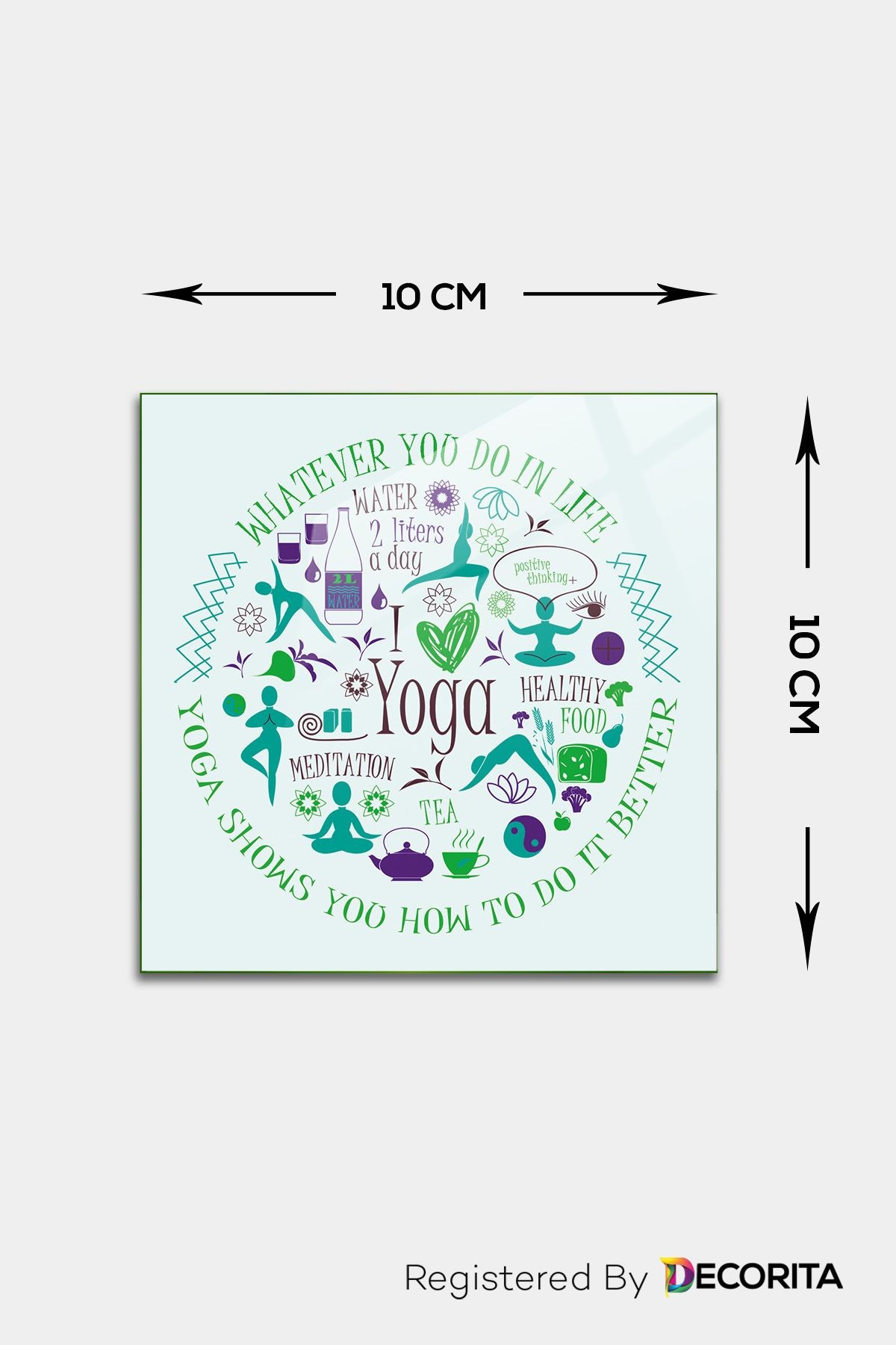 Cam Bardak Altlığı | I Love Yoga | 4'lü Takım | 10cm X 10cm