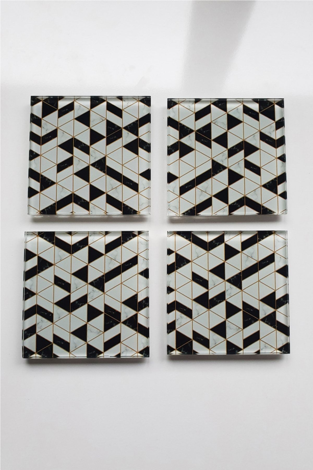 Cam Bardak Altlığı | 4'lü Takım Black Gold | 10cm X 10cm
