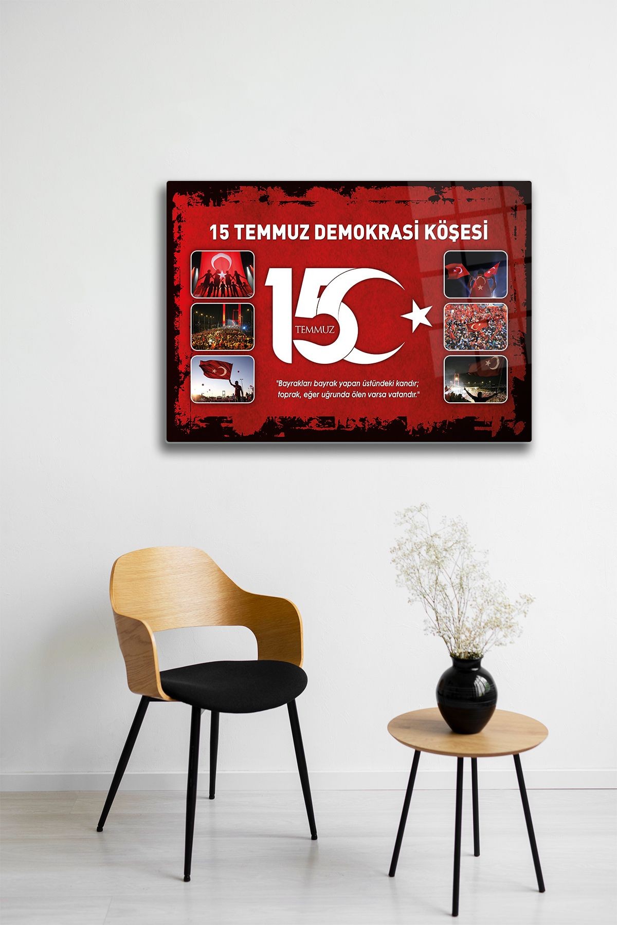 Cam Tablo | 15 Temmuz Demokrasi Köşesi | Kırmızı  Fon | 50cm x 70cm