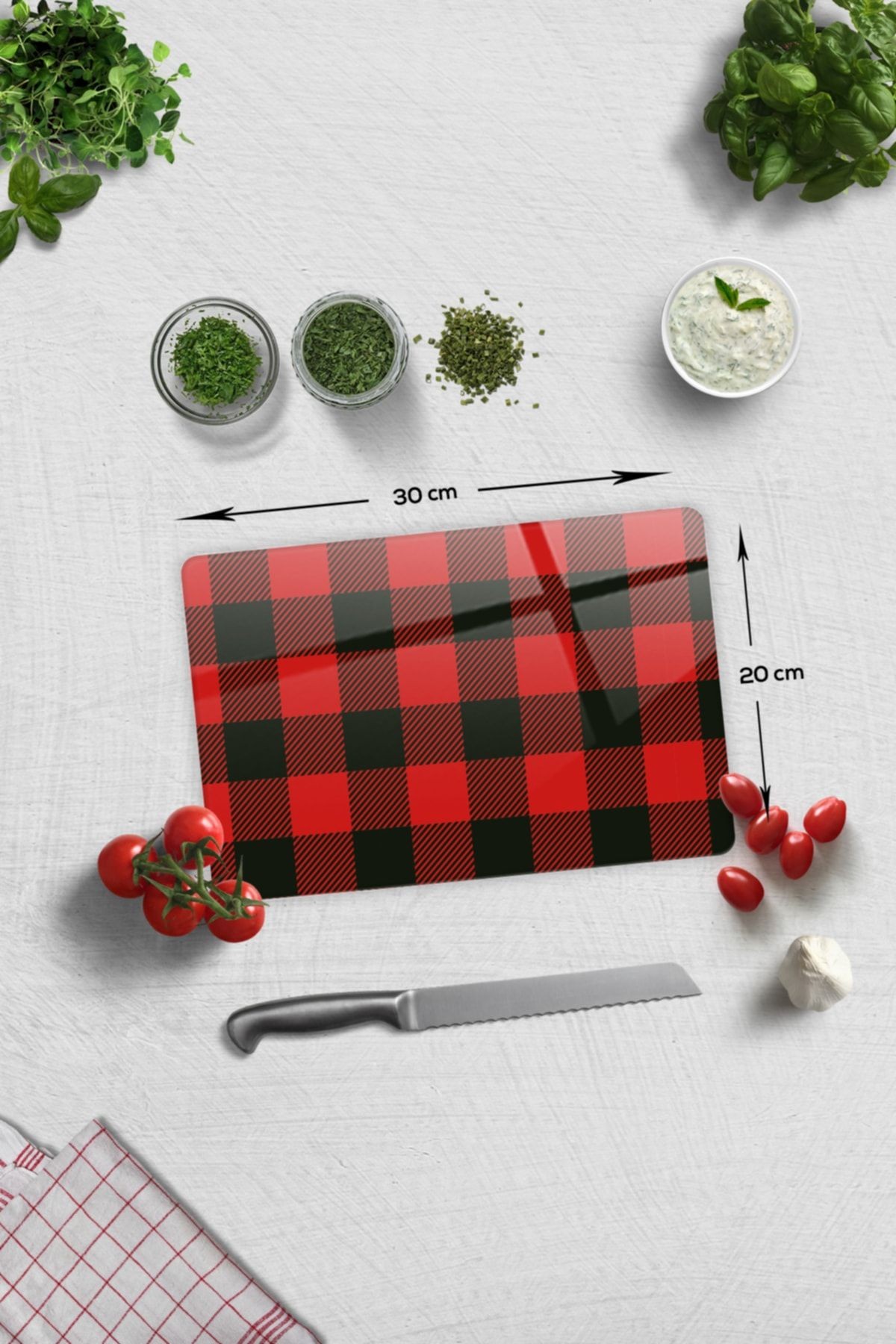 Cam Kesme Tahtası - Cam Kesme Tablası | Ekose Desen | 20cm X 30cm