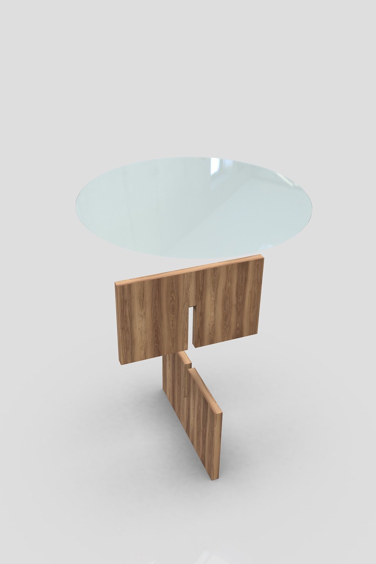Cam Orta Sehpa | Yuvarlak Modern Sehpa | Atlas - Hazar Desen Kaplama | Saydam | Çap90cm