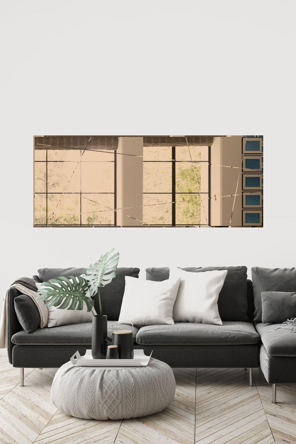 Ayna - Bronz Ayna - Tasarım Kanallı Ayna - 130cm X 50cm