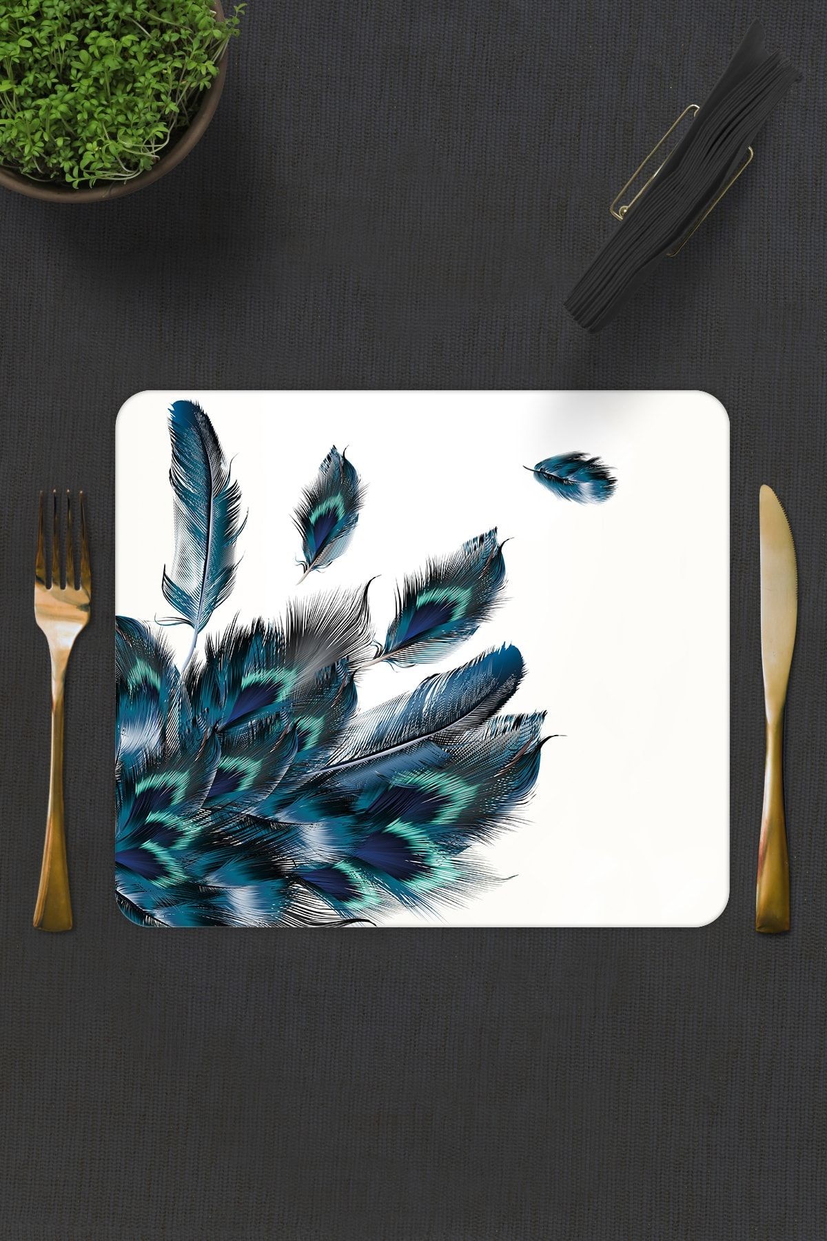 2'li Takım | Cam Tabak - Kahvaltı Tabağı - Pasta Tabağı | Plumas Desen | 29cm X 34cm