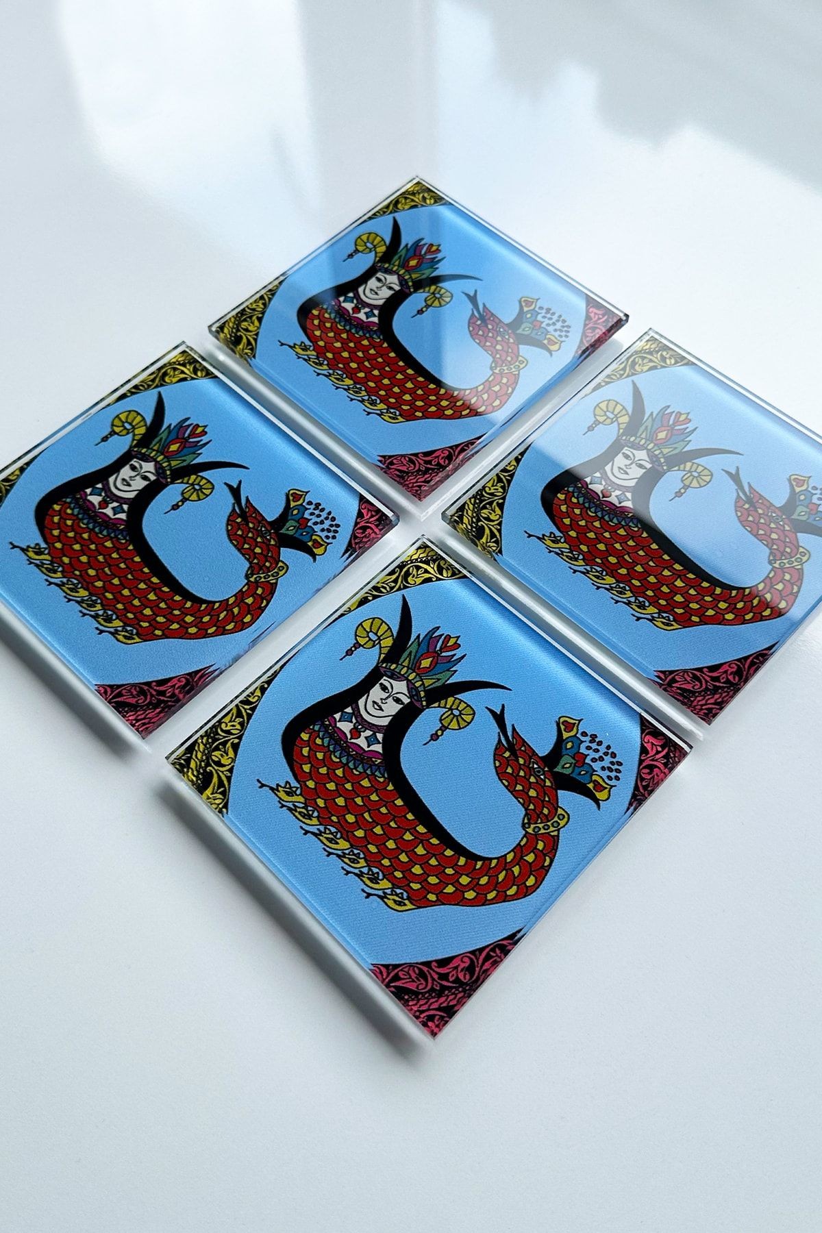 Cam Bardak Altlığı | Klasik Şahmeran | 4'lü Takım | 10cm X 10cm
