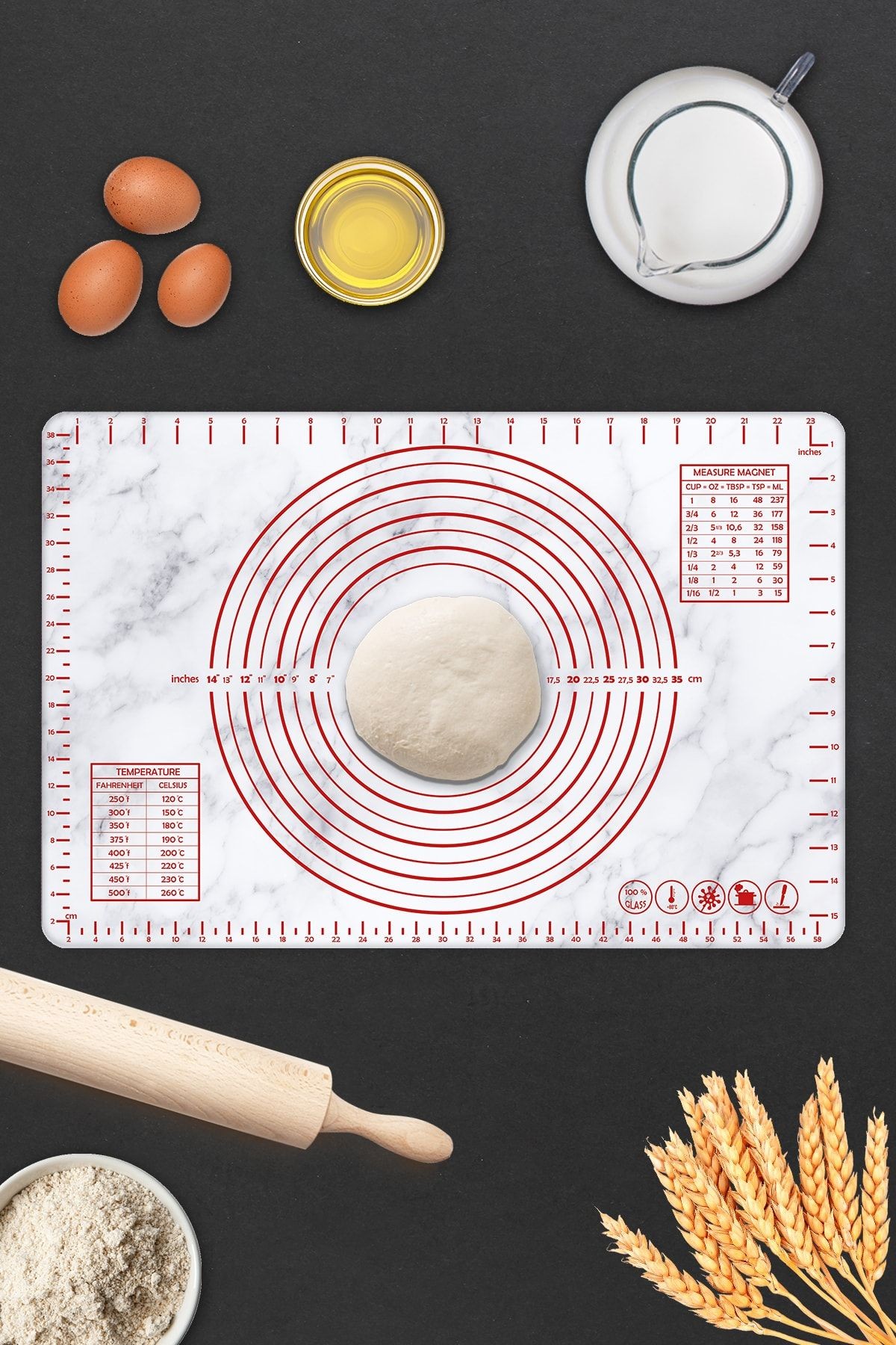 Klasik Mermer Görünümlü | Cam Hamur Açma Matı | 40cm X 60cm