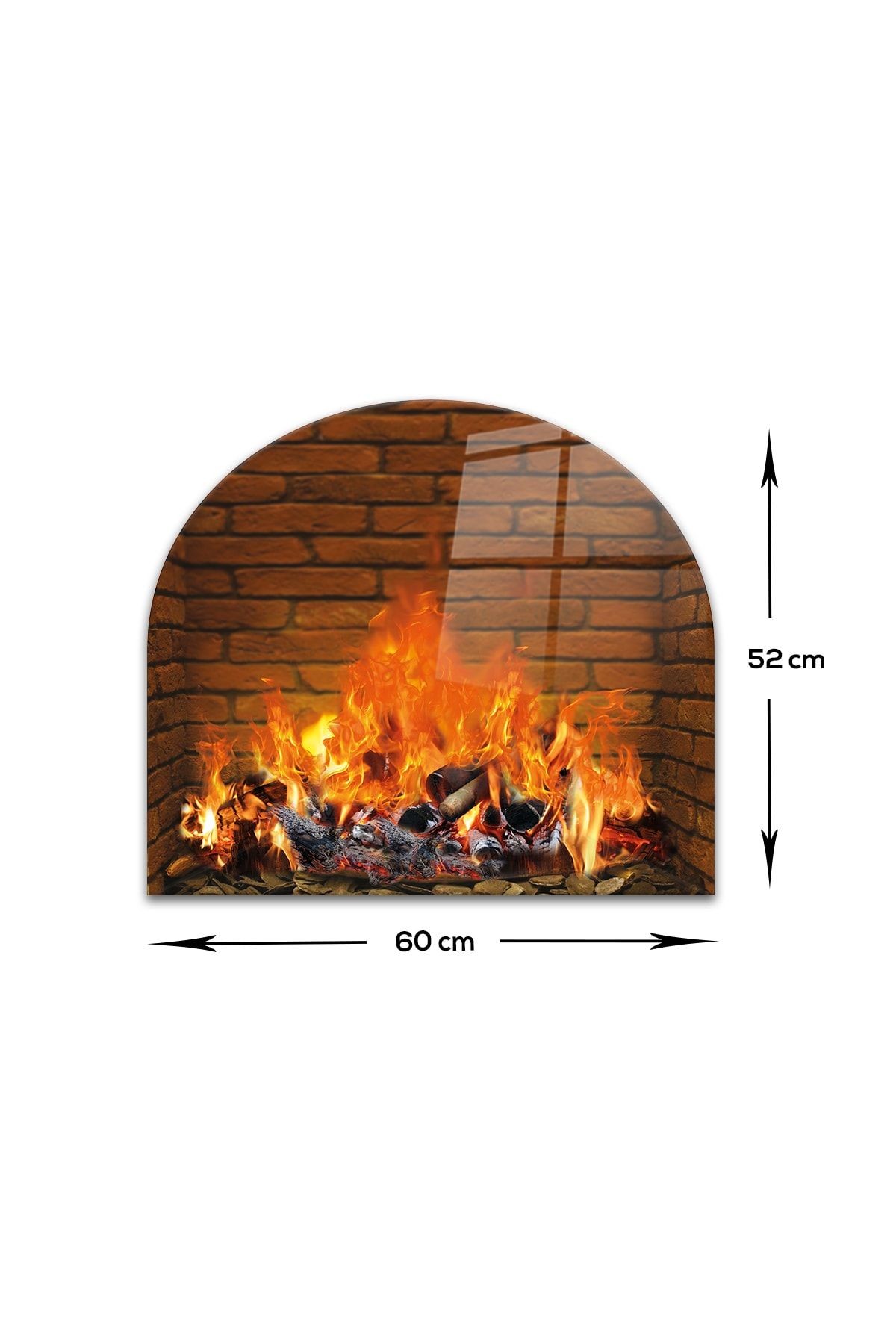 Cam Ocak Arkası Koruyucu | Oval Şekilli | Odunlu Şömine | 52cm X 60cm