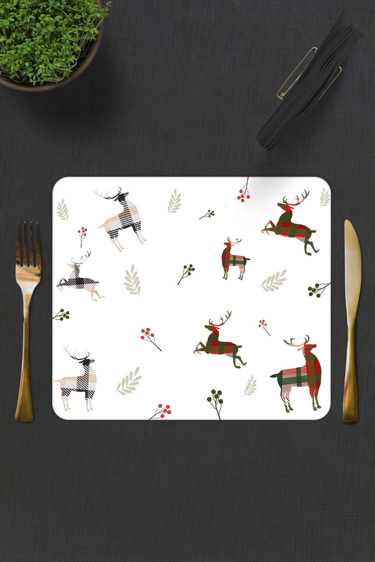 2'li Takım Forest Deers | Cam Tabak - Kahvaltı Tabağı - Pasta Tabağı | 29cm X 34cm