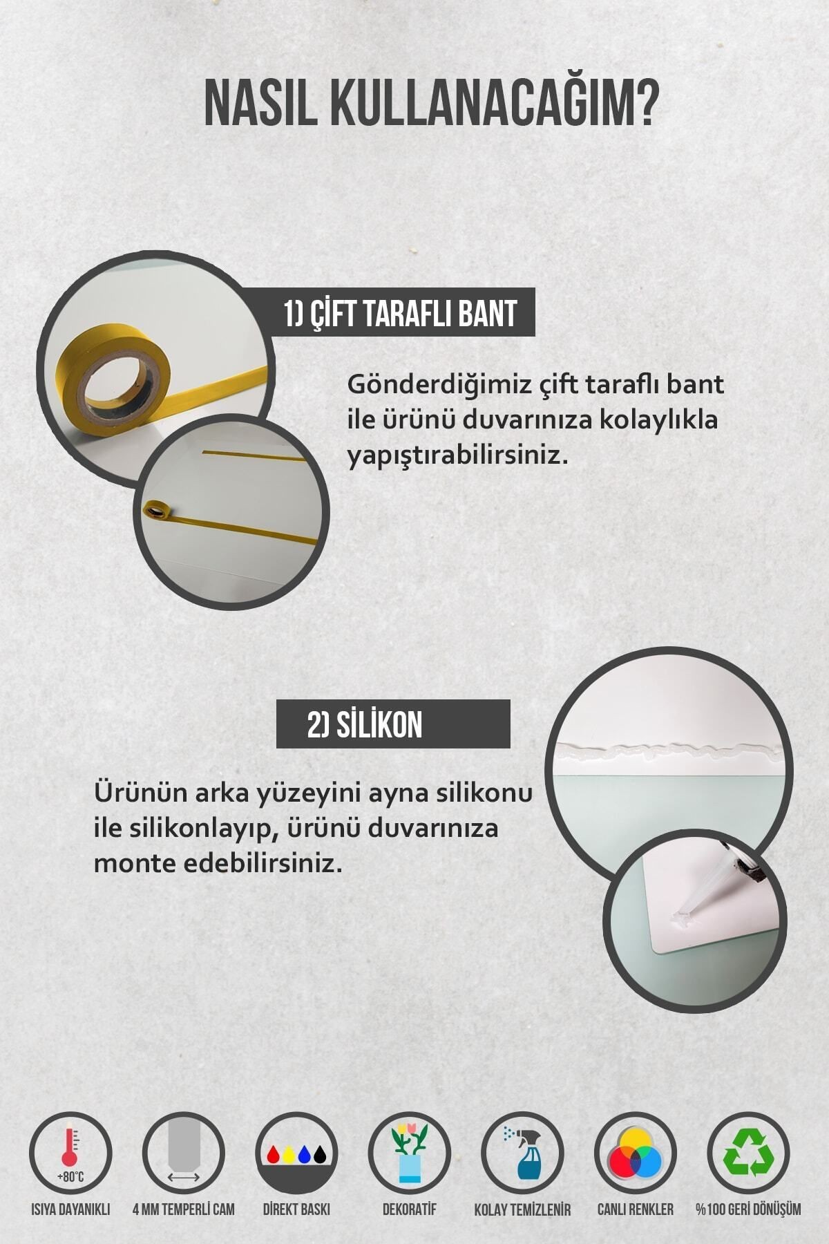 Cam Ocak Arkası Koruyucu | Oval Şekilli | Beyaz Çiçek - Gold | 52cm X 60cm