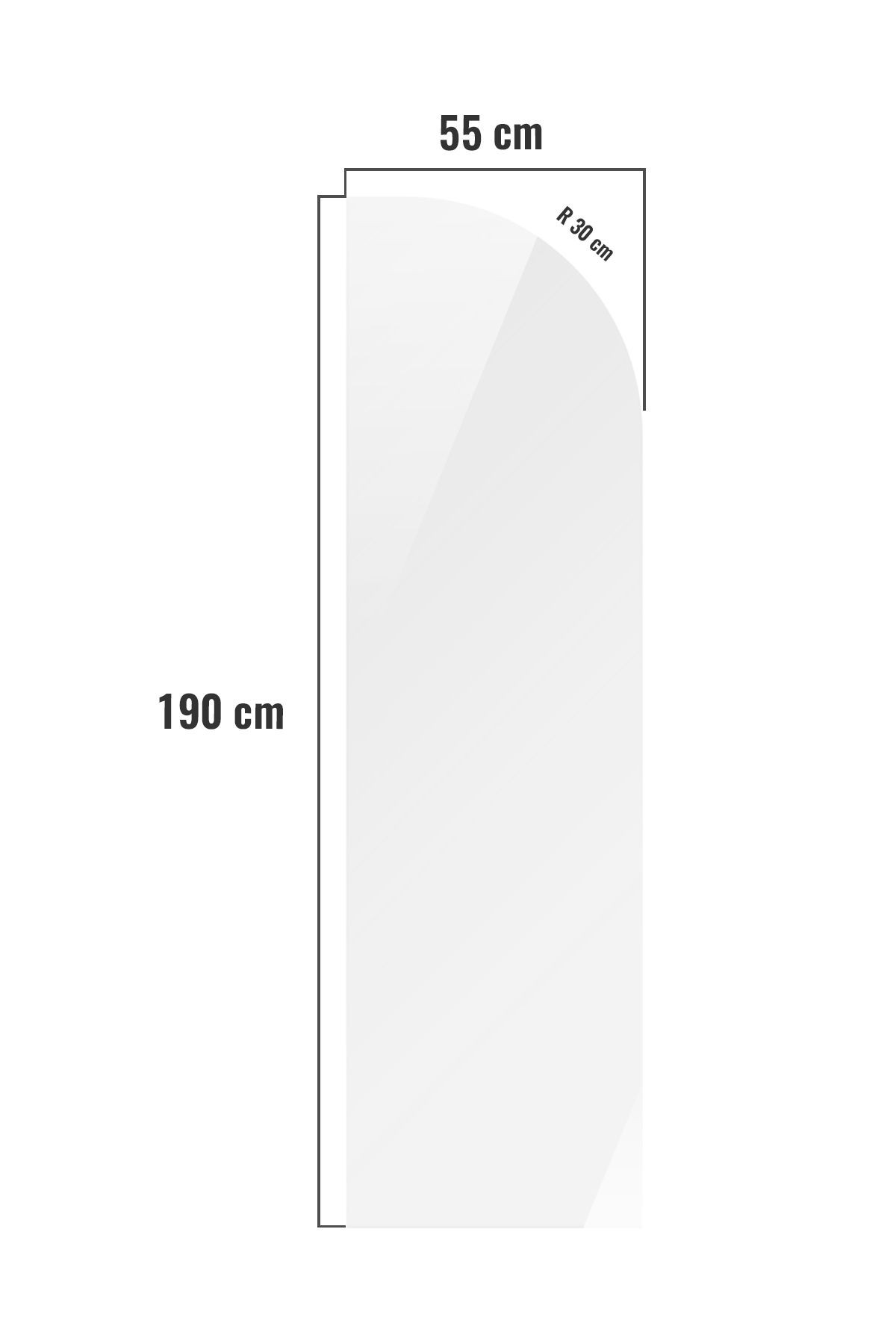 Cam Duşakabin Seperatör - Sabit Panel | Saydam Cam - Şekilli | Metalik Parlak Profil | 55cm x 190cm