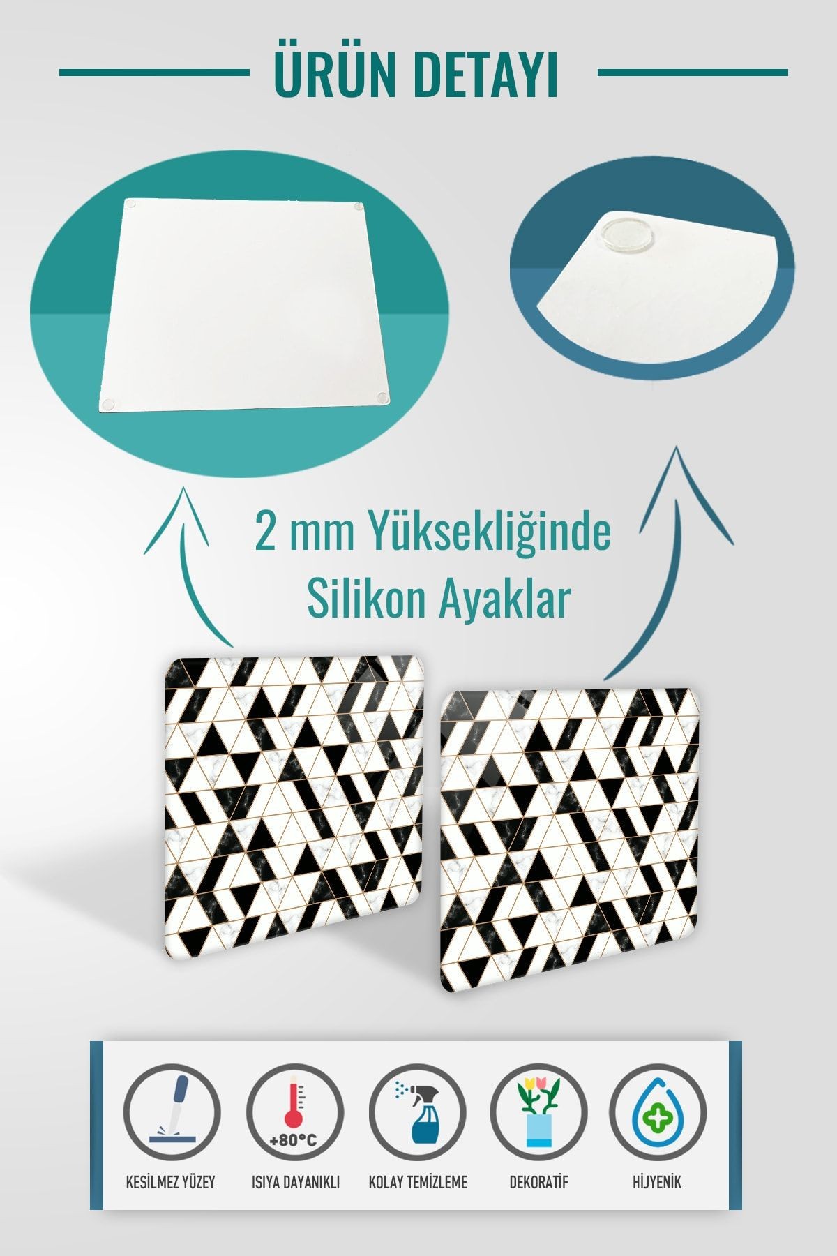 2'li Takım | Cam Tabak - Kahvaltı Tabağı - Pasta Tabağı | Black Gold | 29cm X 34cm