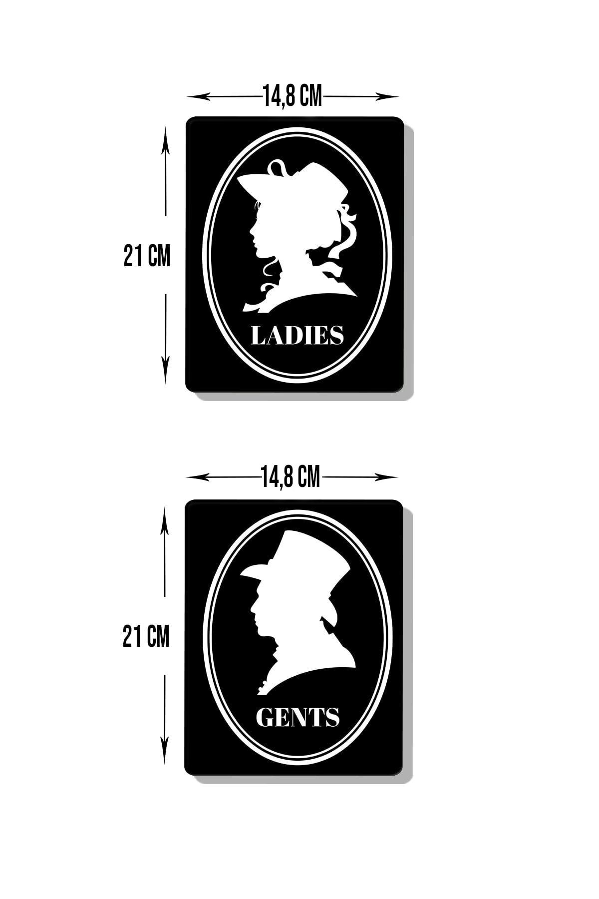 2'li Set Siyah Retro Ladies - Gents | Cam Wc Yönlendirme Levhası | 14,8cm X 21cm