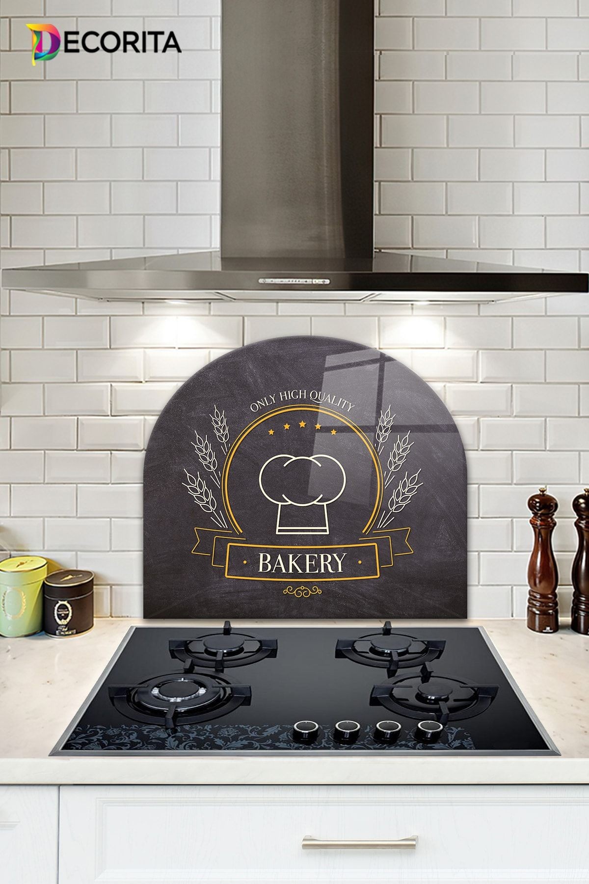 Cam Ocak Arkası Koruyucu | Oval Şekilli | Bakery Quality | 52cm X 60cm