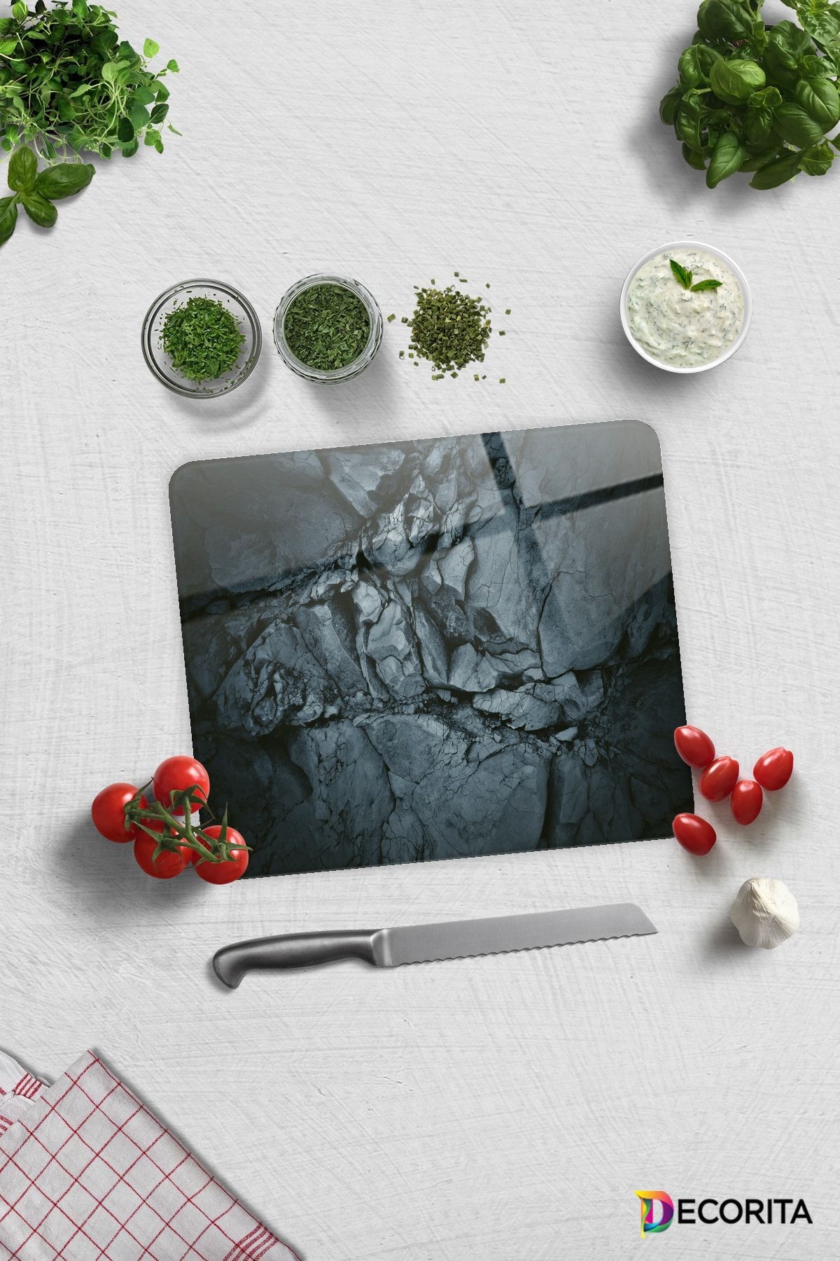 Cam Kesme Tahtası - Cam Kesme Tablası | Doğal Taş Desen | 29cm X 34cm