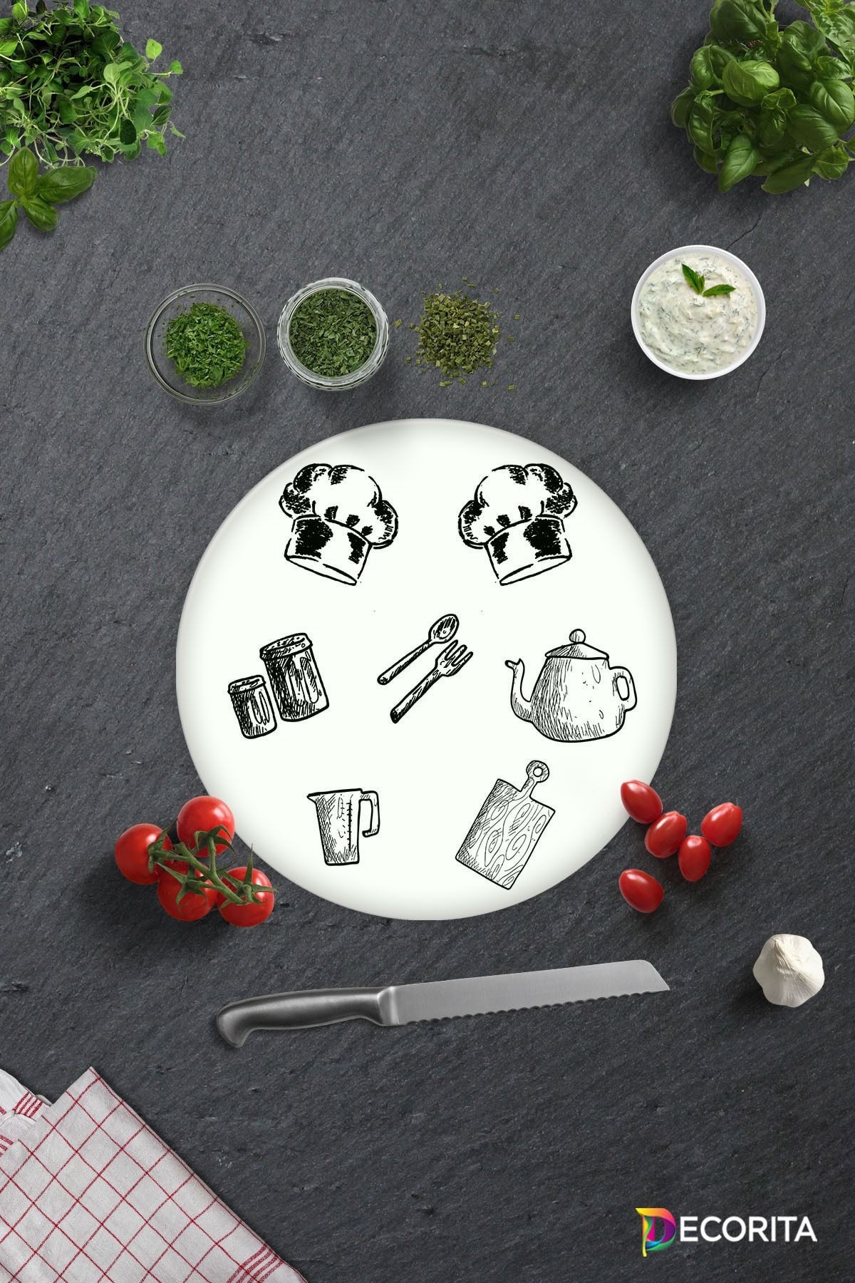Beyaz Tahta | Cam Kesme Tahtası - Cam Kesme Tablası | Çap32cm