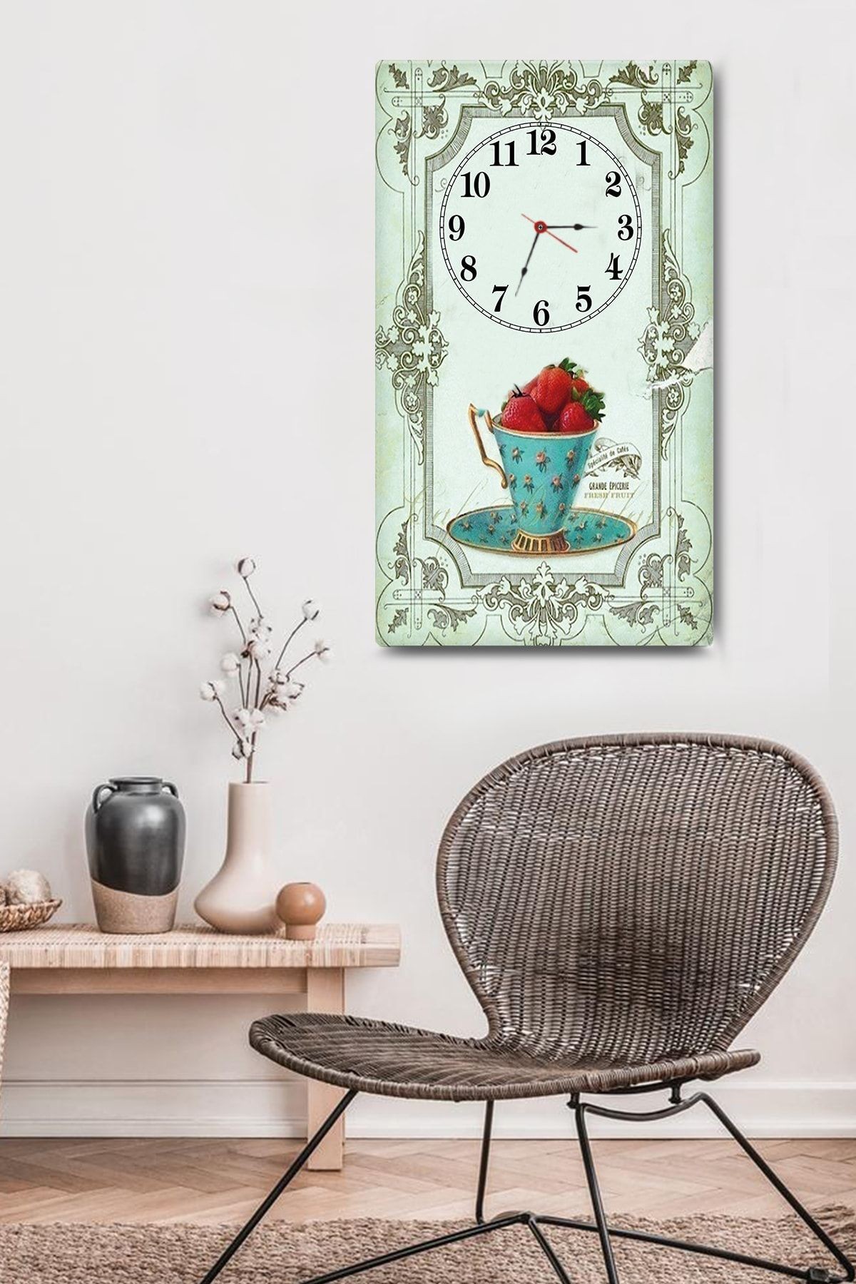 Mint Yeşili Vintage Dokulu  | Dekoratif Cam Duvar Saati