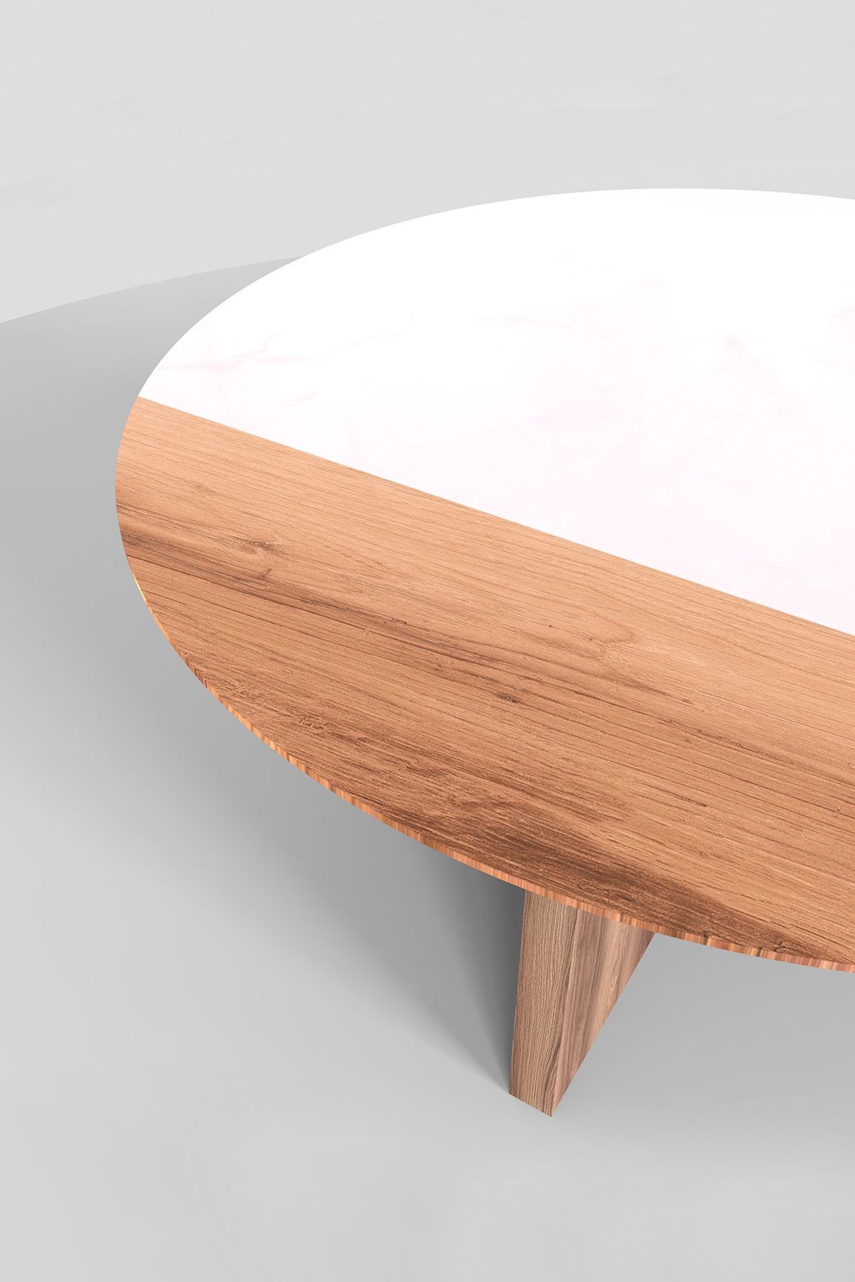 Cam Orta Sehpa | Modern Sehpa | Atlas - Hazar  Kaplama | Kenarı Ahşap Desenli | Çap90cm