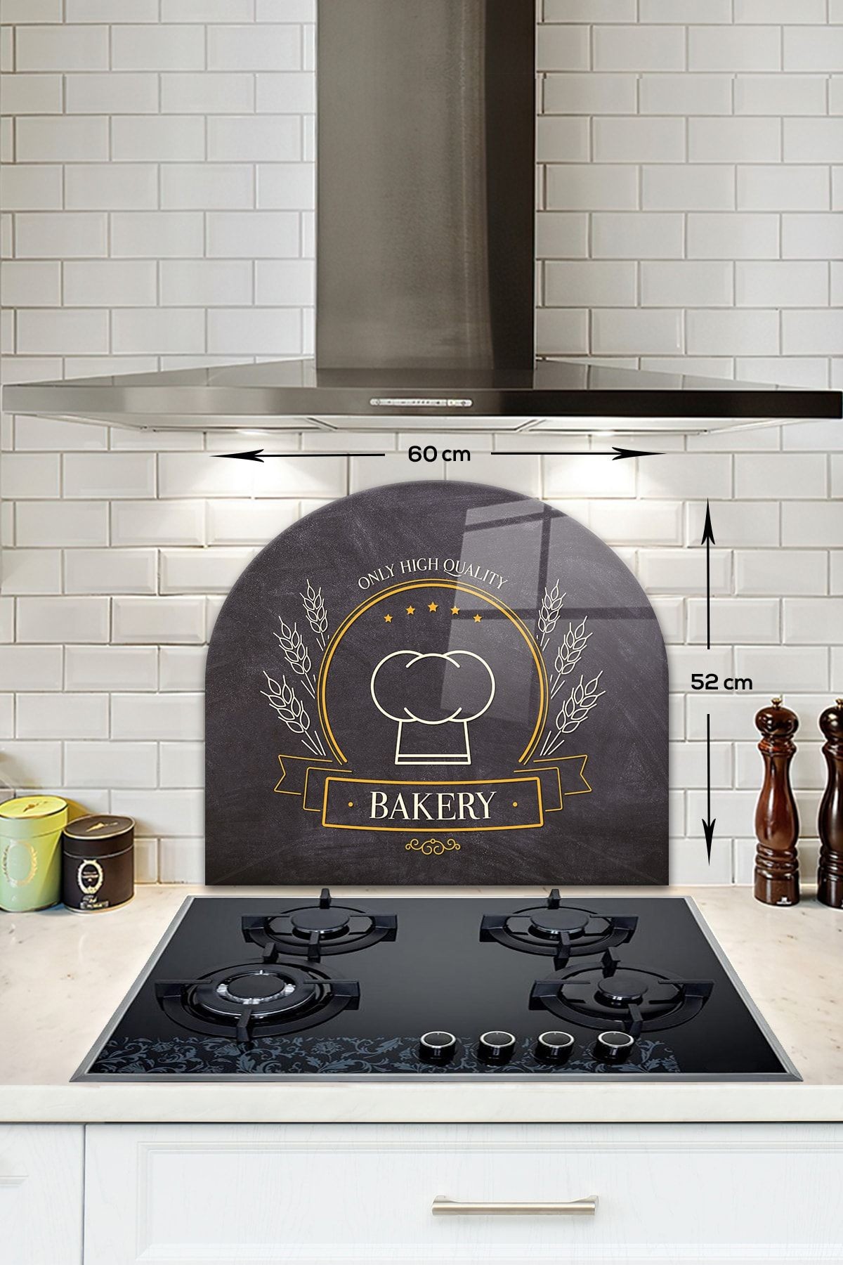Cam Ocak Arkası Koruyucu | Oval Şekilli | Bakery Quality | 52cm X 60cm