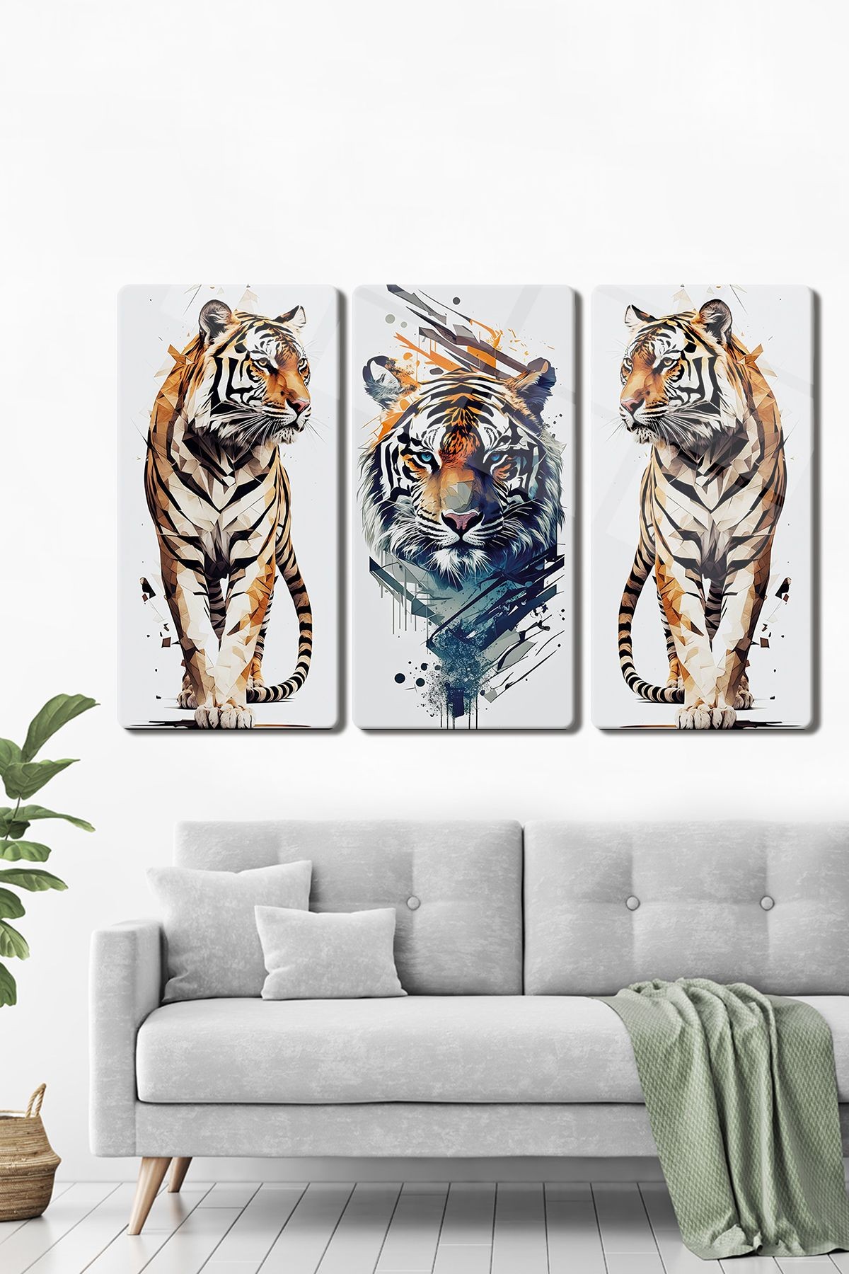 Cam Tablo | Modern Art Serisi | Tiger Art | 3'lü Takım | 40cm x 80cm