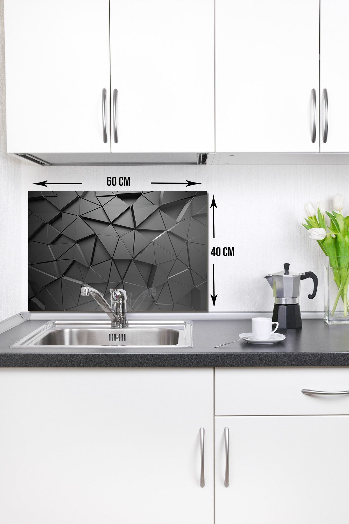 Antrasit Kristal Cam Musluk Arkası Koruyucu 40x60 cm