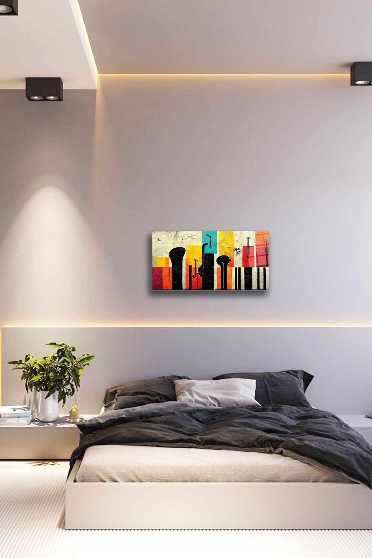 Cam Tablo | Modern Art Serisi | Renkli Silüet | 40cm x 80 cm