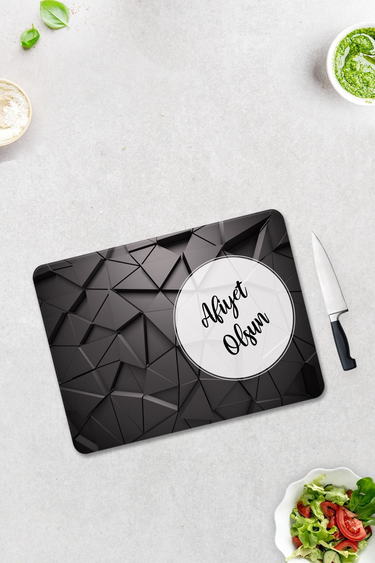 Afiyet Olsun | Antrasit Kristal | Cam Kesme Tahtası - Cam Kesme Tablası | 30cm X 40cm