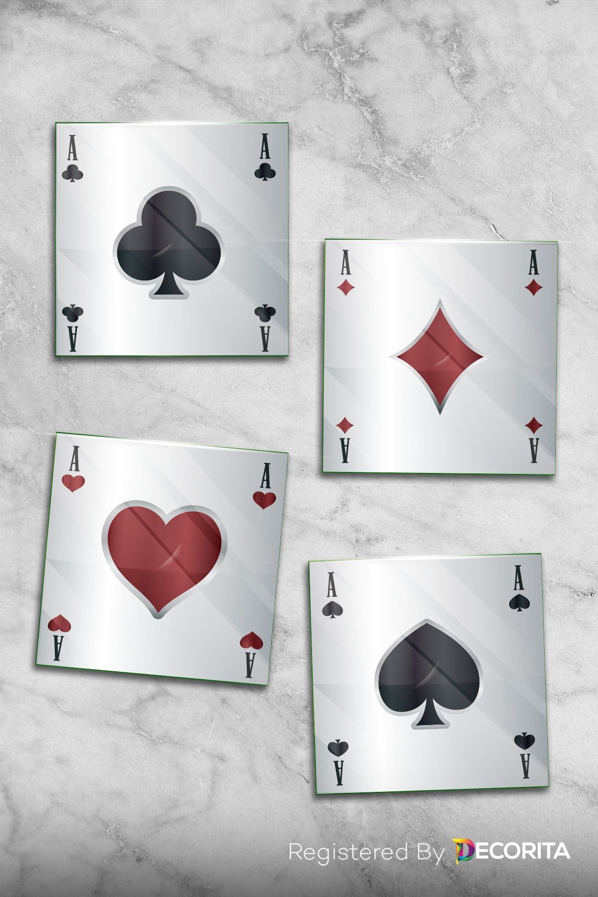 Cam Bardak Altlığı | İskambil Bardak Altlığı | 4'lü Takım | 10cm x 10cm