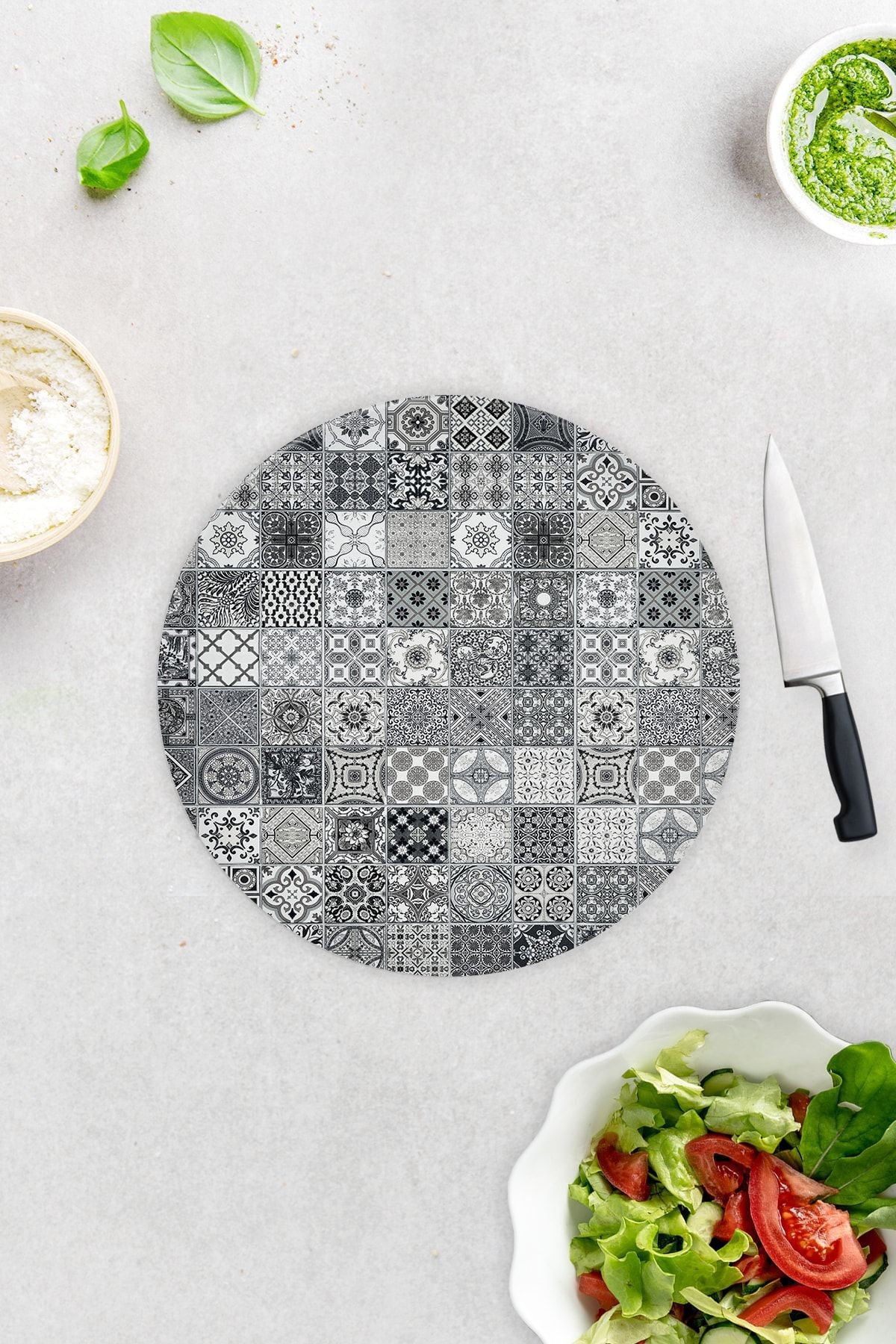 Karakalem Çizim | Cam Kesme Tahtası - Cam Kesme Tablası | Daire Çap 32cm