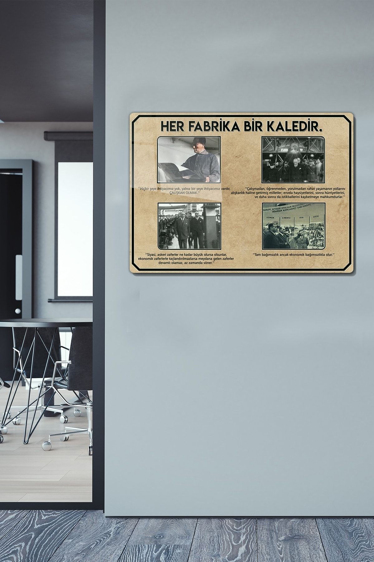 Cam Tablo | Atatürk - Her Fabrika Bir Kaledir Temalı Cam Tablo | 50cm X 70cm