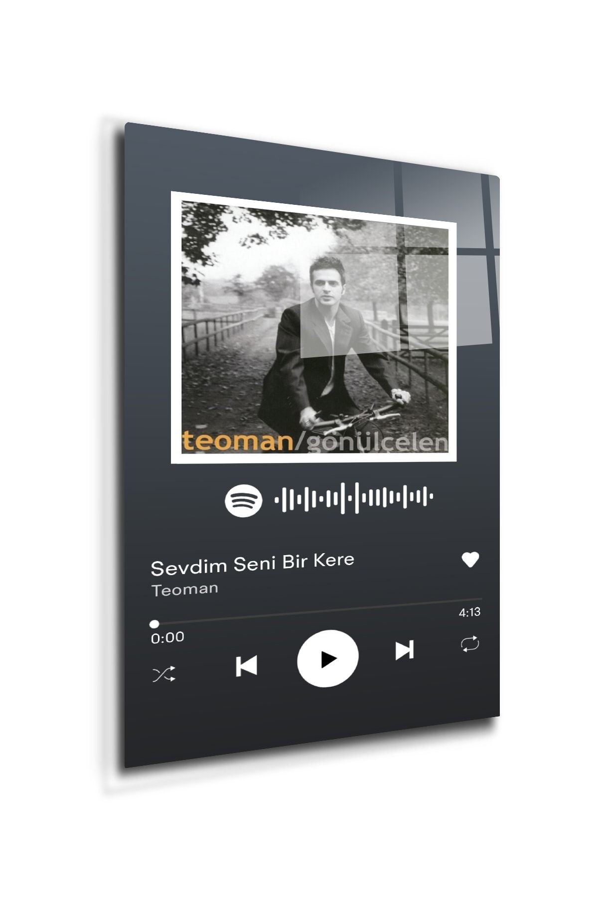 Spotify Barkodlu Cam Tablo Teoman Sevdim Seni Bir Kere 30cm X 40cm