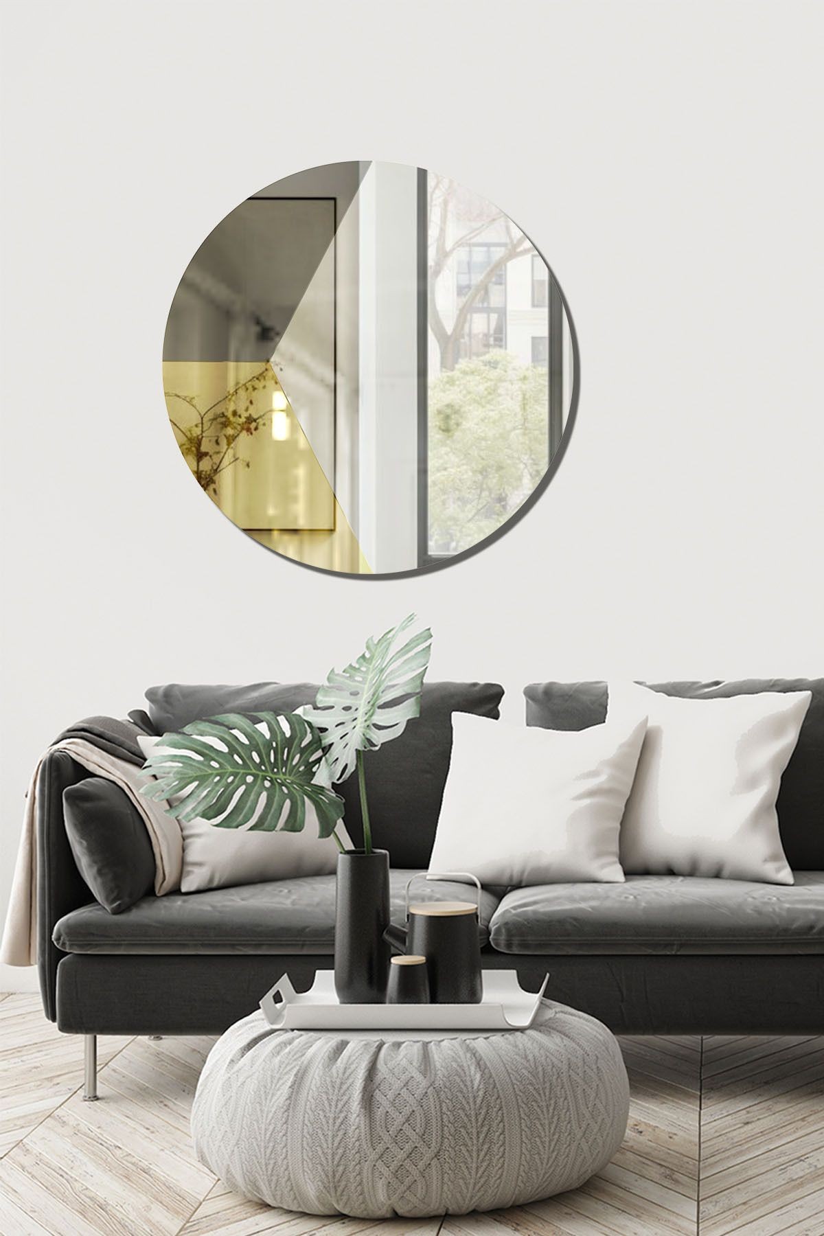 Salon Duvar Aynası | Düz Bronz Füme Ayna | Kleopatra Tasarım Ayna | Çap80cm