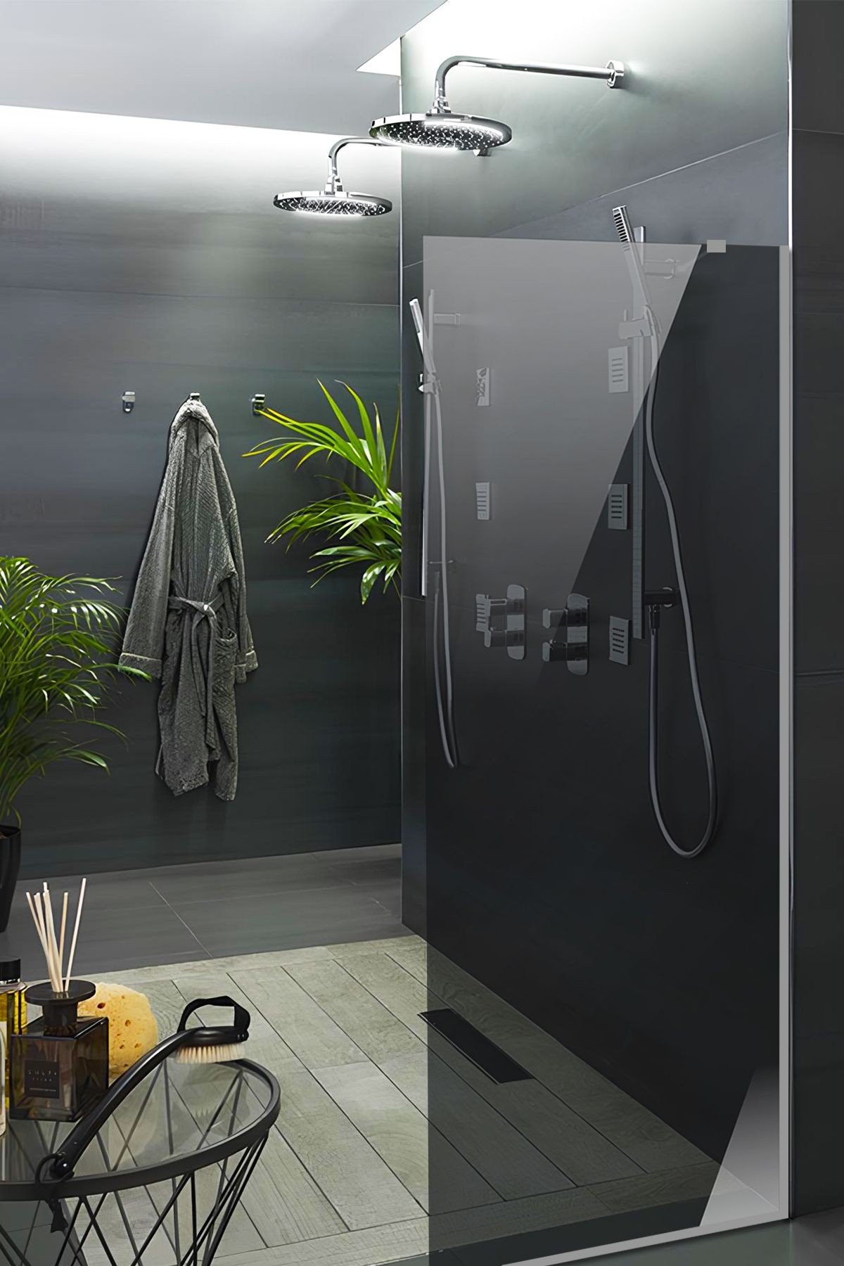 Cam Duşakabin Seperatör - Sabit Panel | Bronz Cam | Metalik Parlak Profil | 70cm x 190cm
