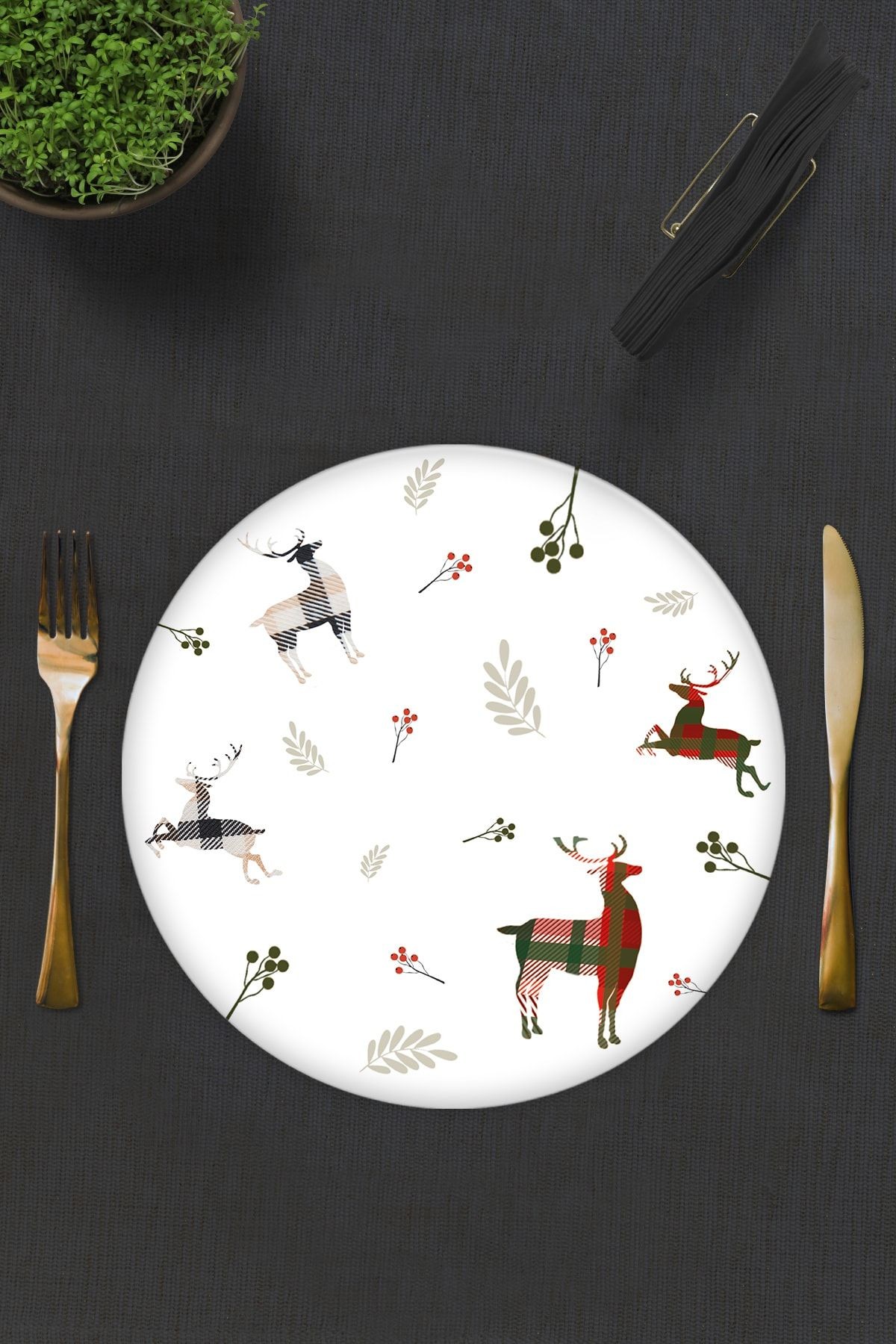 2'li Takım Forest Deers | Cam Tabak - Kahvaltı Tabağı - Pasta Tabağı | Çap32cm