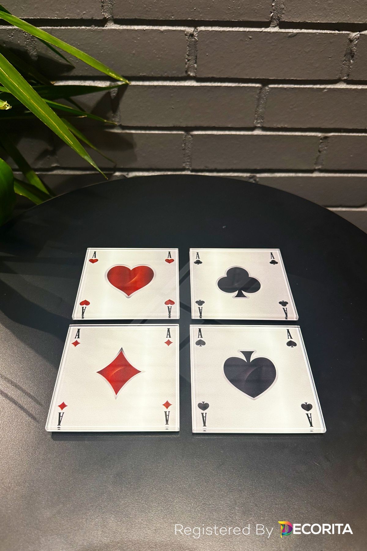 Cam Bardak Altlığı | İskambil Bardak Altlığı | 4'lü Takım | 10cm x 10cm