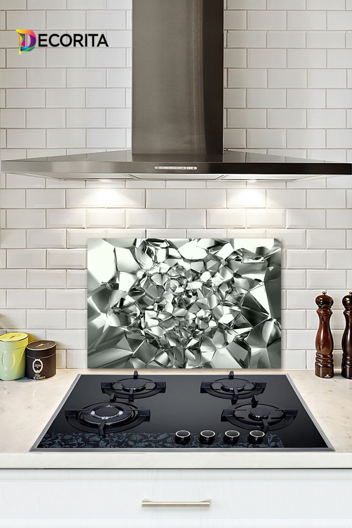 Cam Ocak Arkası Koruyucu | Gümüş Kristal | 40cm X 60cm