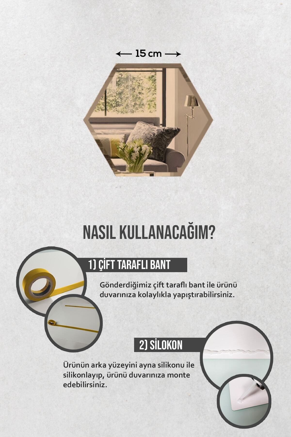 Ayna | Bronz Ayna | 6'lı Takım Altıgen Tavan Aynası
