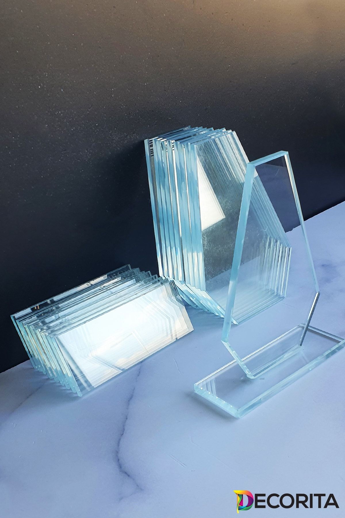 Plaket | Kristal Cam Plaket | Şekil-4 | Baskısız | 10'lu Takım
