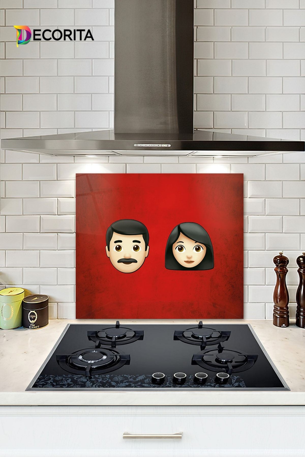 Emoji Ailesi | Kadın & Erkek | Cam Ocak Arkası Koruyucu | 52 Cm X 60 Cm