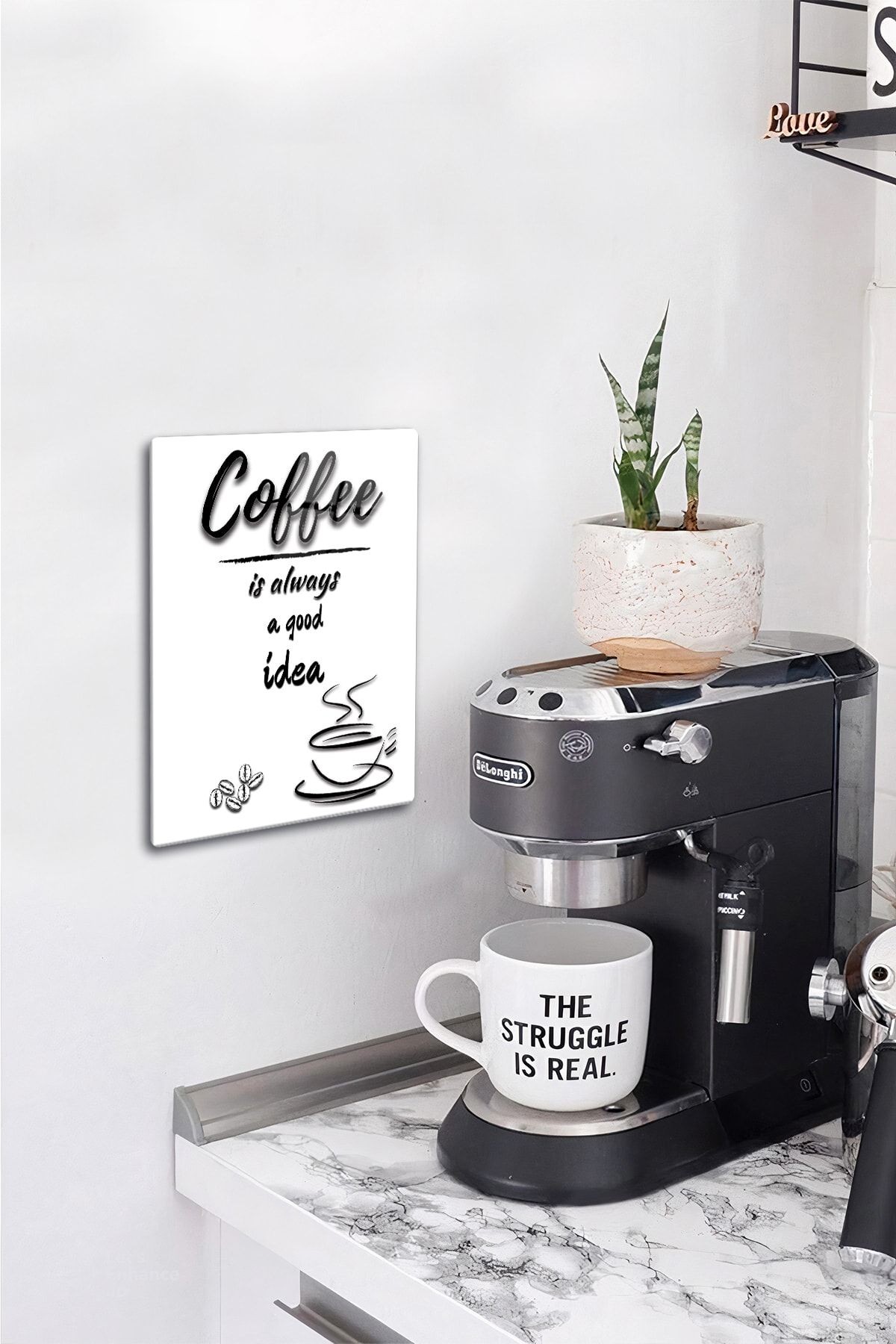 Coffee Is Always Good Idea | Cam Tablo - Kahve Köşesi Tablo | Beyaz Fon | 30cm x 40cm