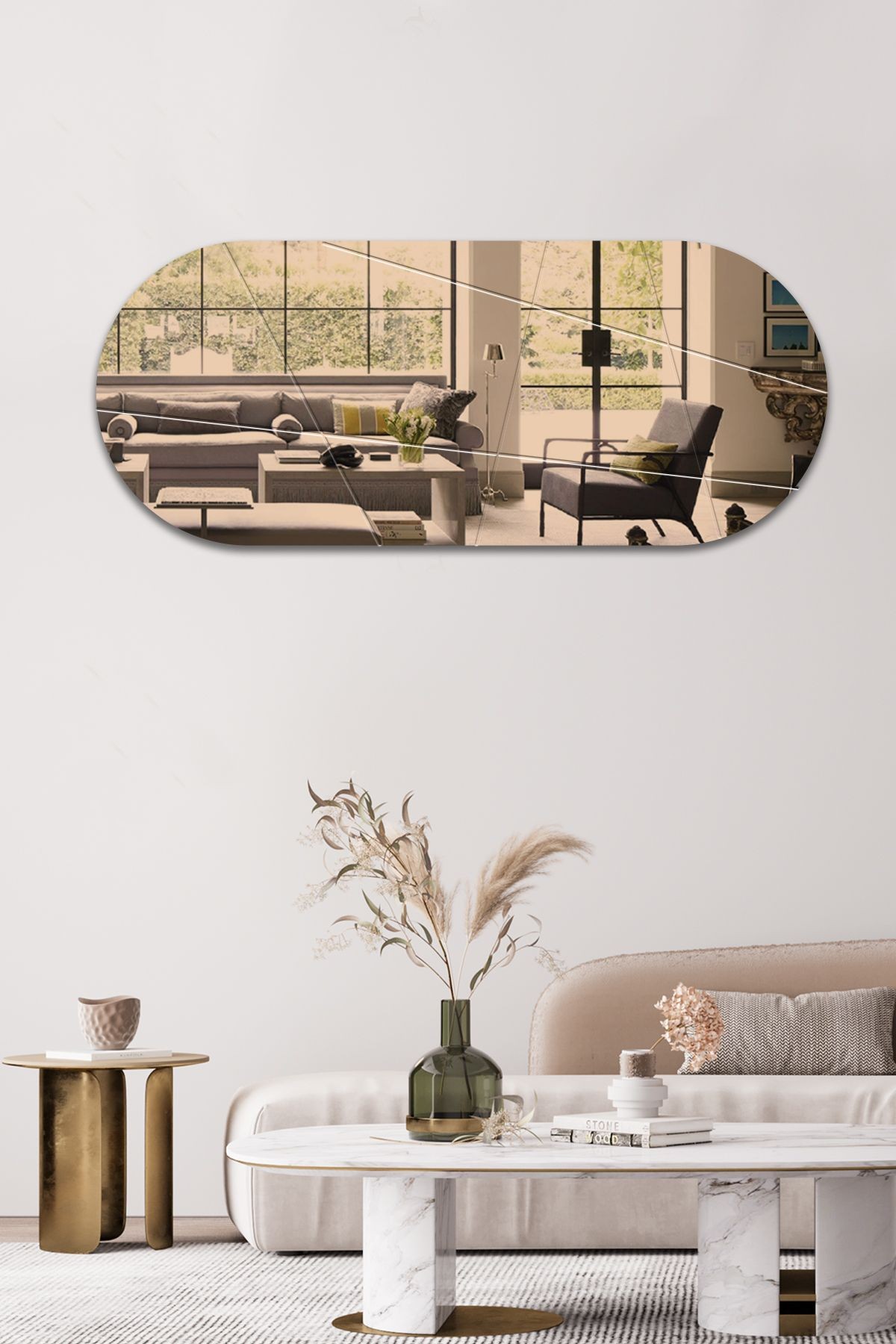 Ayna | Bronz Ayna | Victory Tasarım Kanallı Oval Ayna | 50cm x 120cm