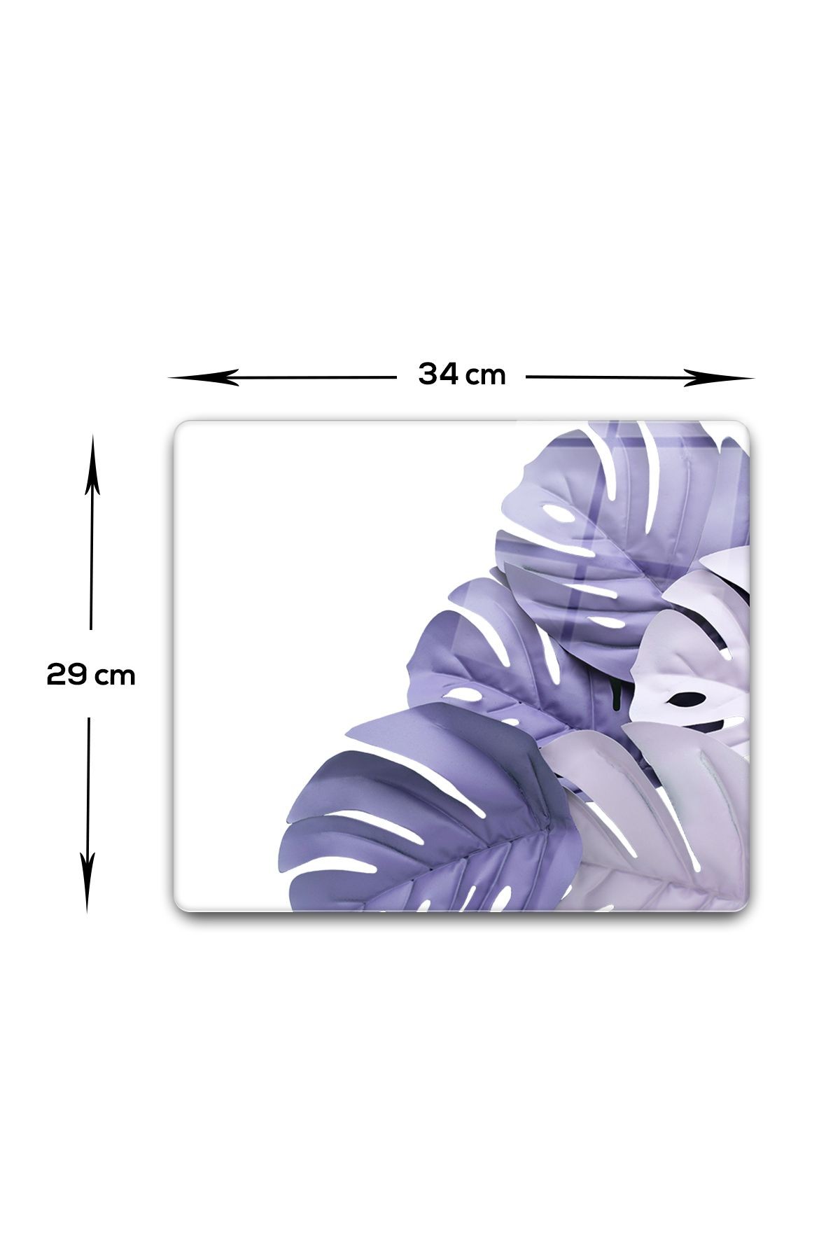 Cam Kesme Tahtası - Cam Kesme Tablası | Mor Yapraklar Beyaz Fon | 29cm X 34cm