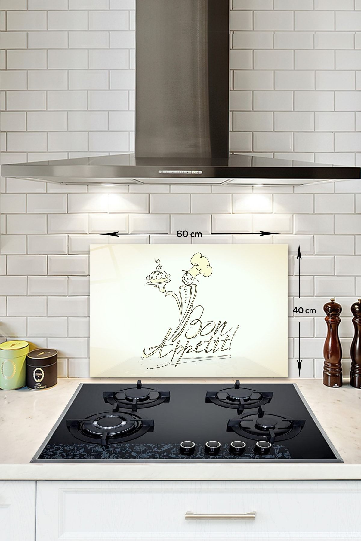 Cam Ocak Arkası Koruyucu | Bon Appetit - Şef | 40cm X 60cm