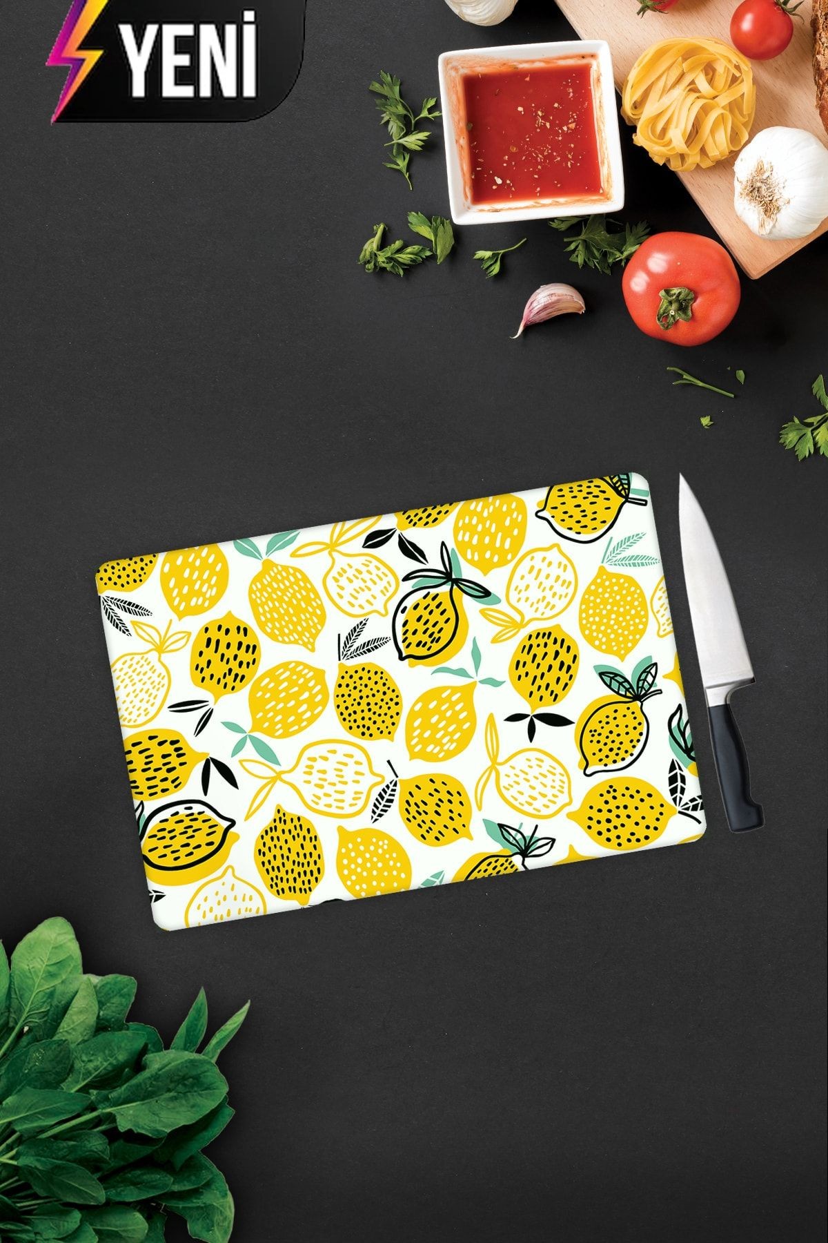 Sarı Limonlar | Cam Kesme Tahtası - Cam Kesme Tablası | 20cm x 30cm
