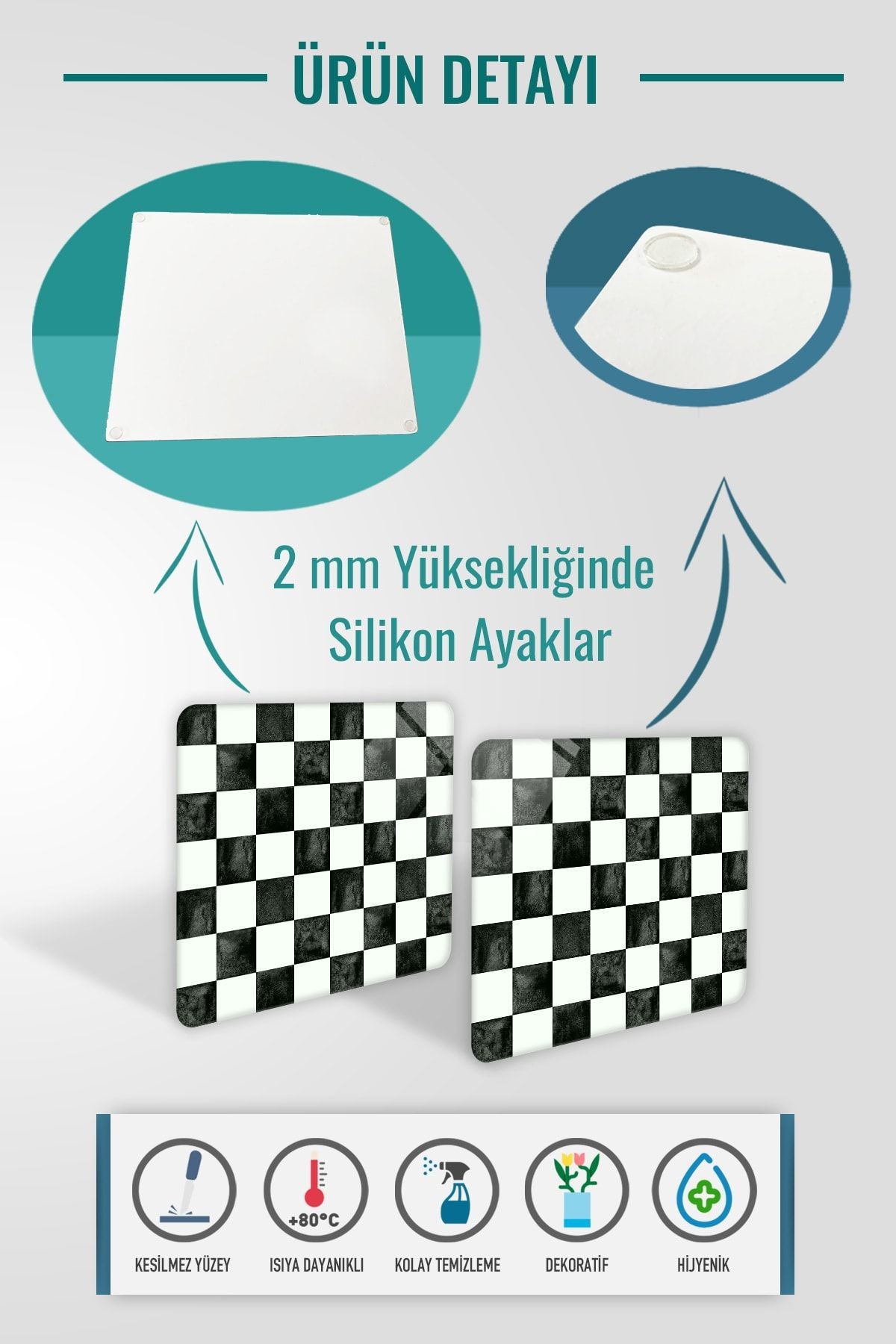 2'li Takım | Cam Tabak - Kahvaltı Tabağı - Pasta Tabağı | Damalı Desen | 29cm X 34cm