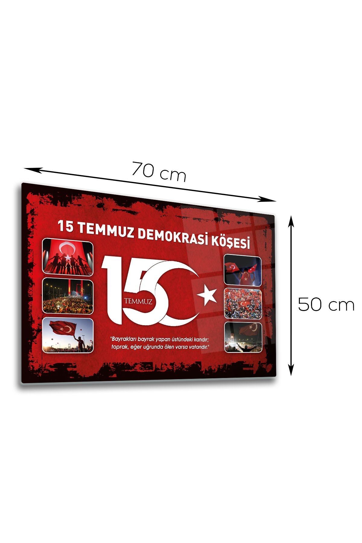 Cam Tablo | 15 Temmuz Demokrasi Köşesi | Kırmızı  Fon | 50cm x 70cm